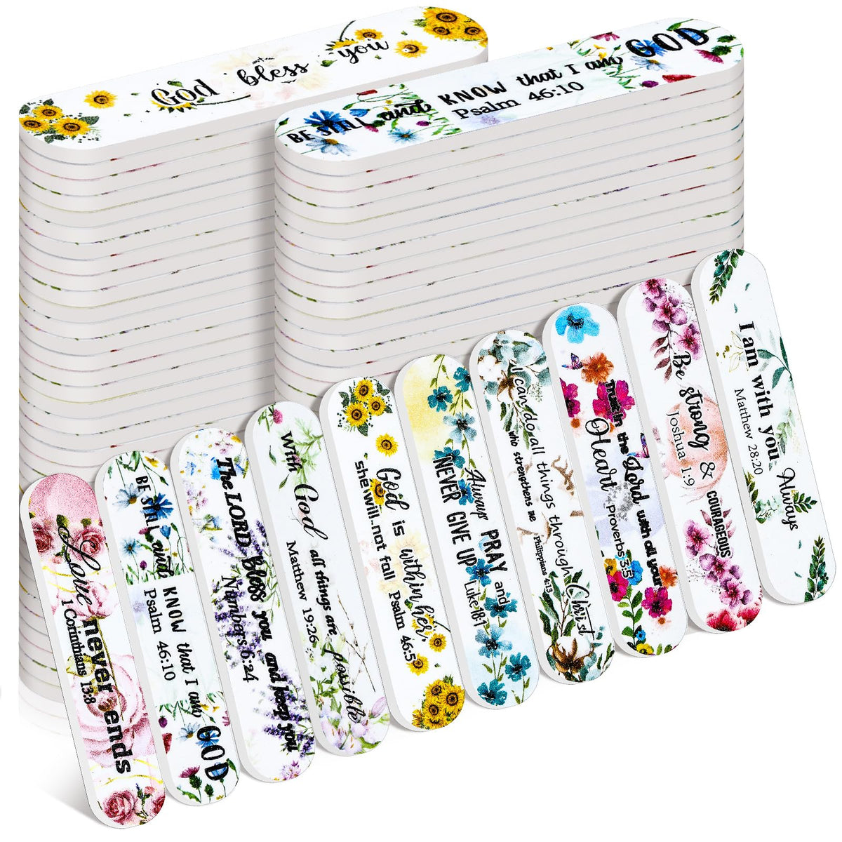 Lanties 100 Pcs Christian Gifts for Women Bulk Mini Christian Nail Files Scripture Emery Boards Religious Christmas Party Stocking Stuffers for Coworkers Employee Staff