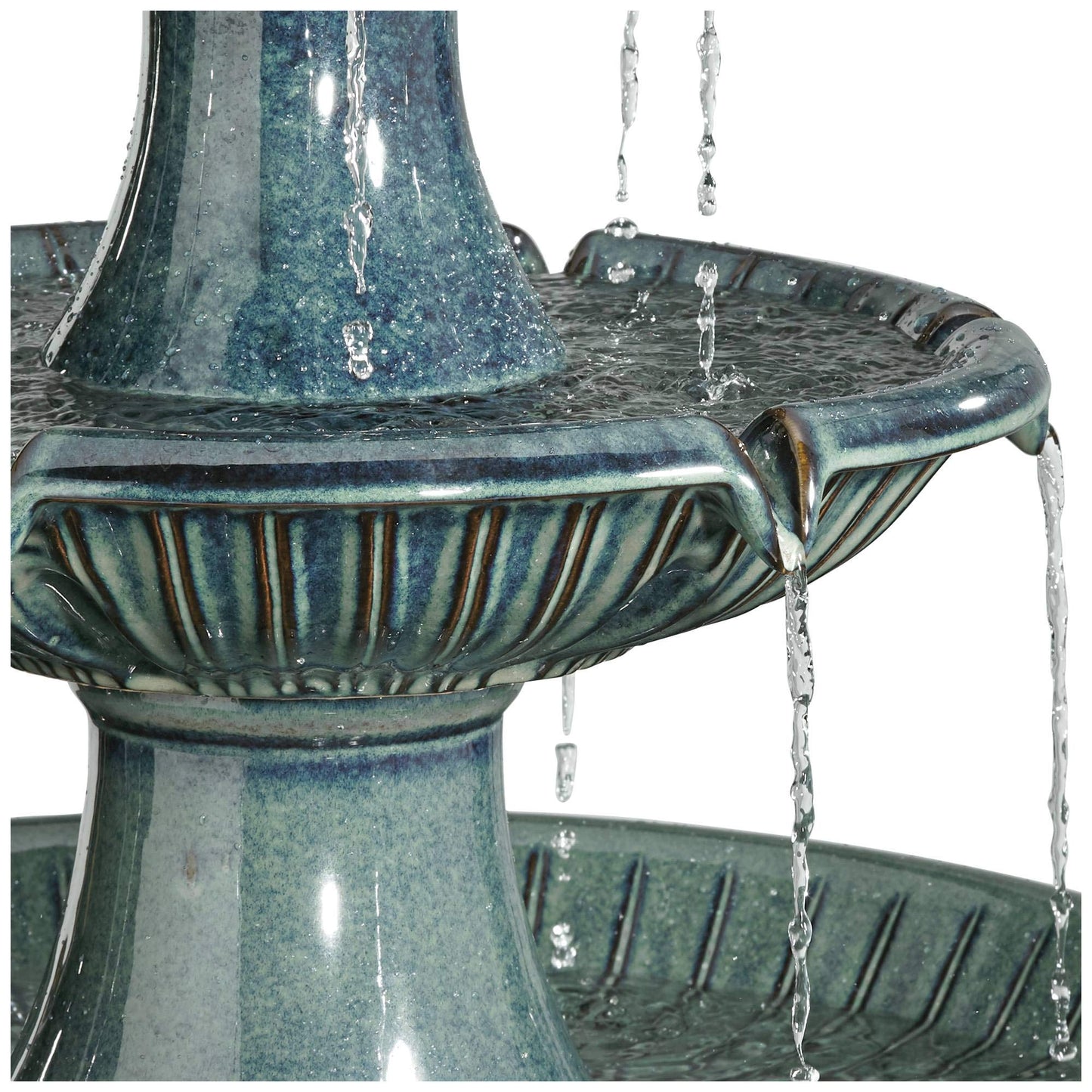 Formentera 46" High Large Italian Indoor Outdoor Decor Teal Blue Ceramic Floor Fountain with Light LED Waterfall 3-Tier Standing Water Feature for Outside Garden Patio Yard Backyard - John Timberland