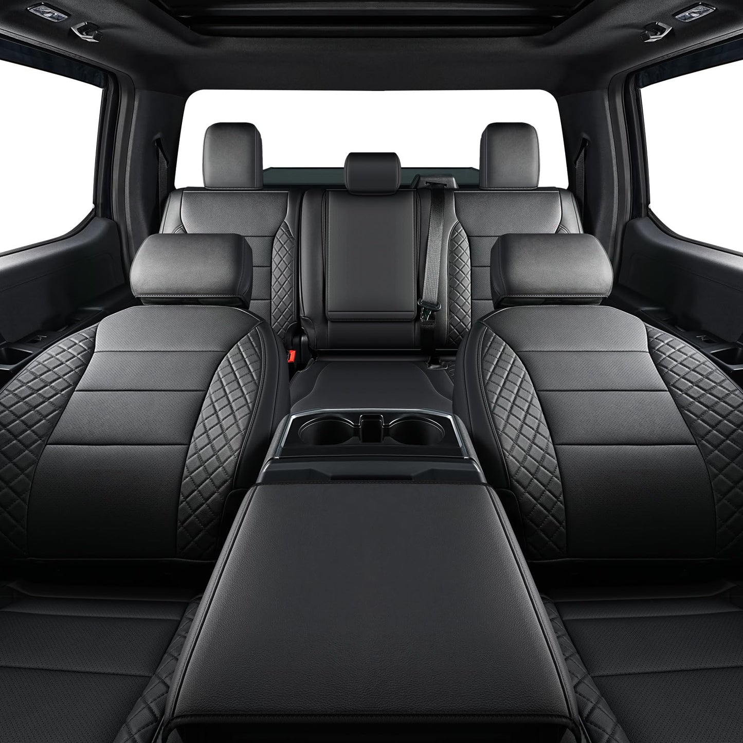 TGKUD F150 Seat Covers, Custom Fit Ford 2021-2025 F 150 XL XLT STX Super Crew Cab, 2023-2025 F250 F350 F450 XL XLT Crew Cab, Full Set, Leather, Black (NOT for 40/20/40 Bench Front Seat)