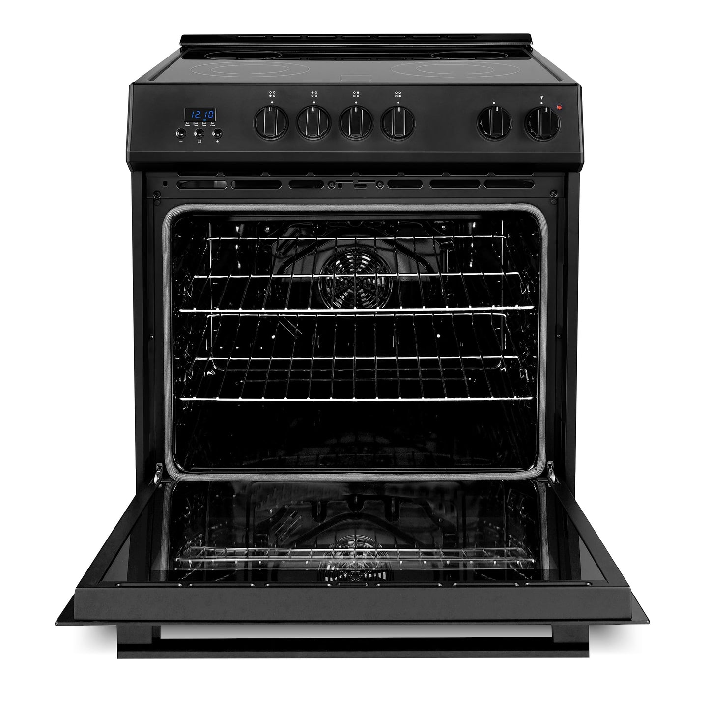 COSMO COS-ERD304K-BK 30 in. Stellar Collection 4.9 cu. ft. Electric Range with 4 Burner Glass Cooktop and Convection Oven in Matte Black