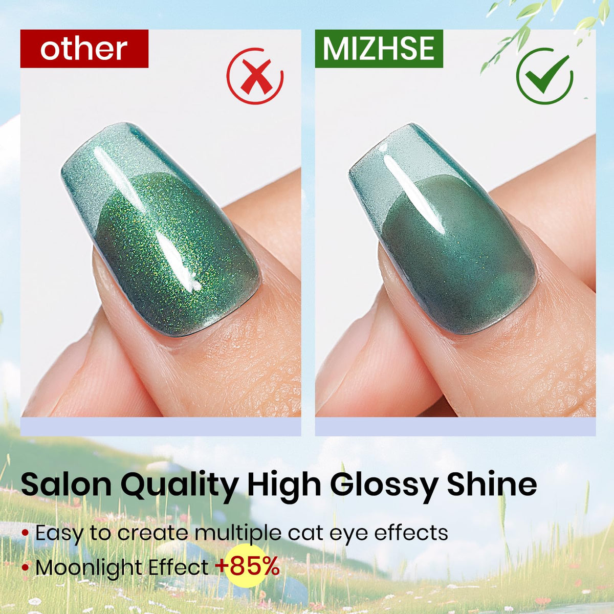 MIZHSE Cat Eye Gel Polish Set, 6 Colors Holographic Magnetic Gel Polish Set with Magnet Stick, Glitter Pink Green Blue Purple Magnetic French Nails Nail Polish Kit Gift Set for Women