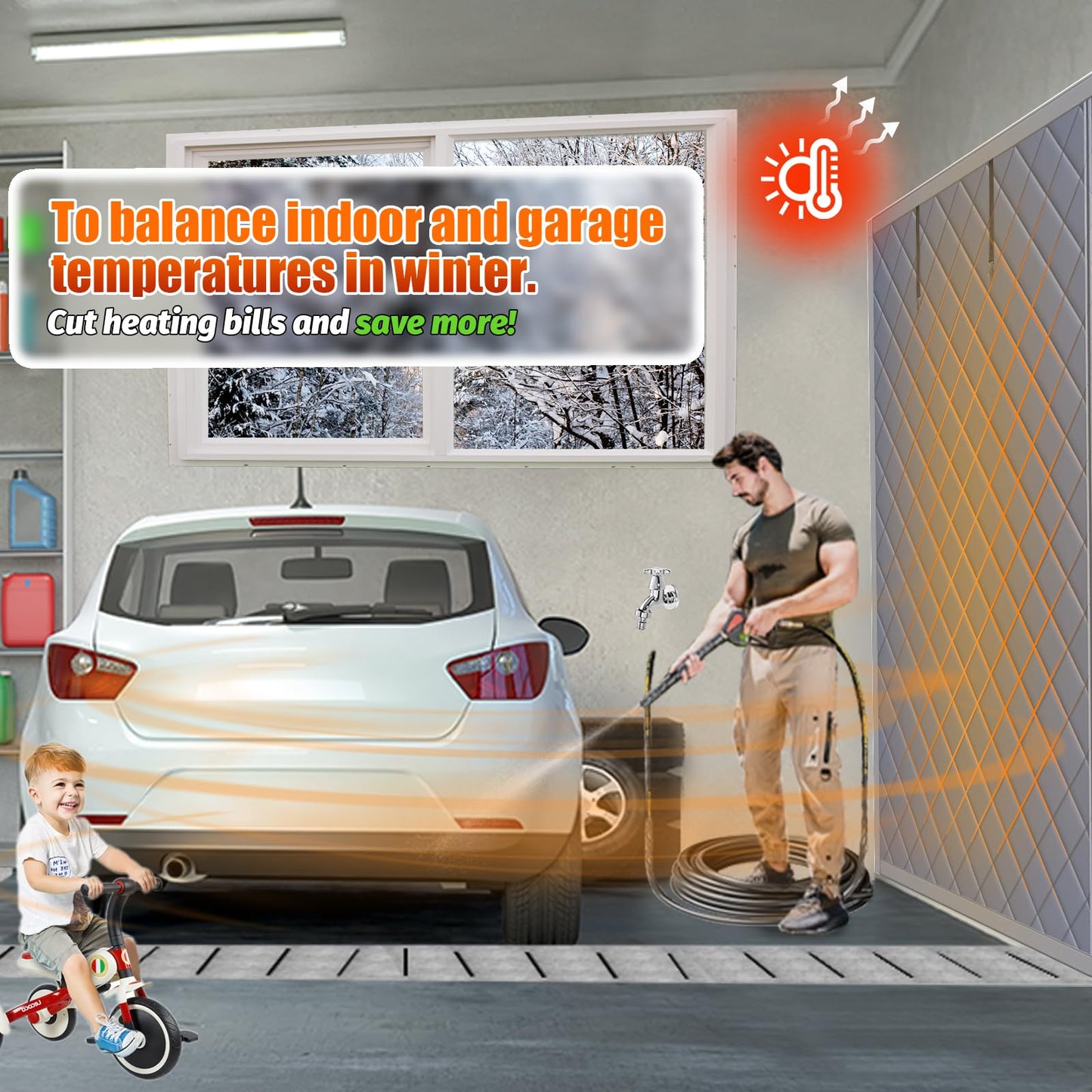 ABVRUN Garage Insulation Kit Garage Screen Doors for Winter for 1 car 9 * 8Ft Garage Door Insulation Kit Garage Door Cover, Made of Oxford Cloth and Thicken Cotton for Thermal Insulation Soundproof