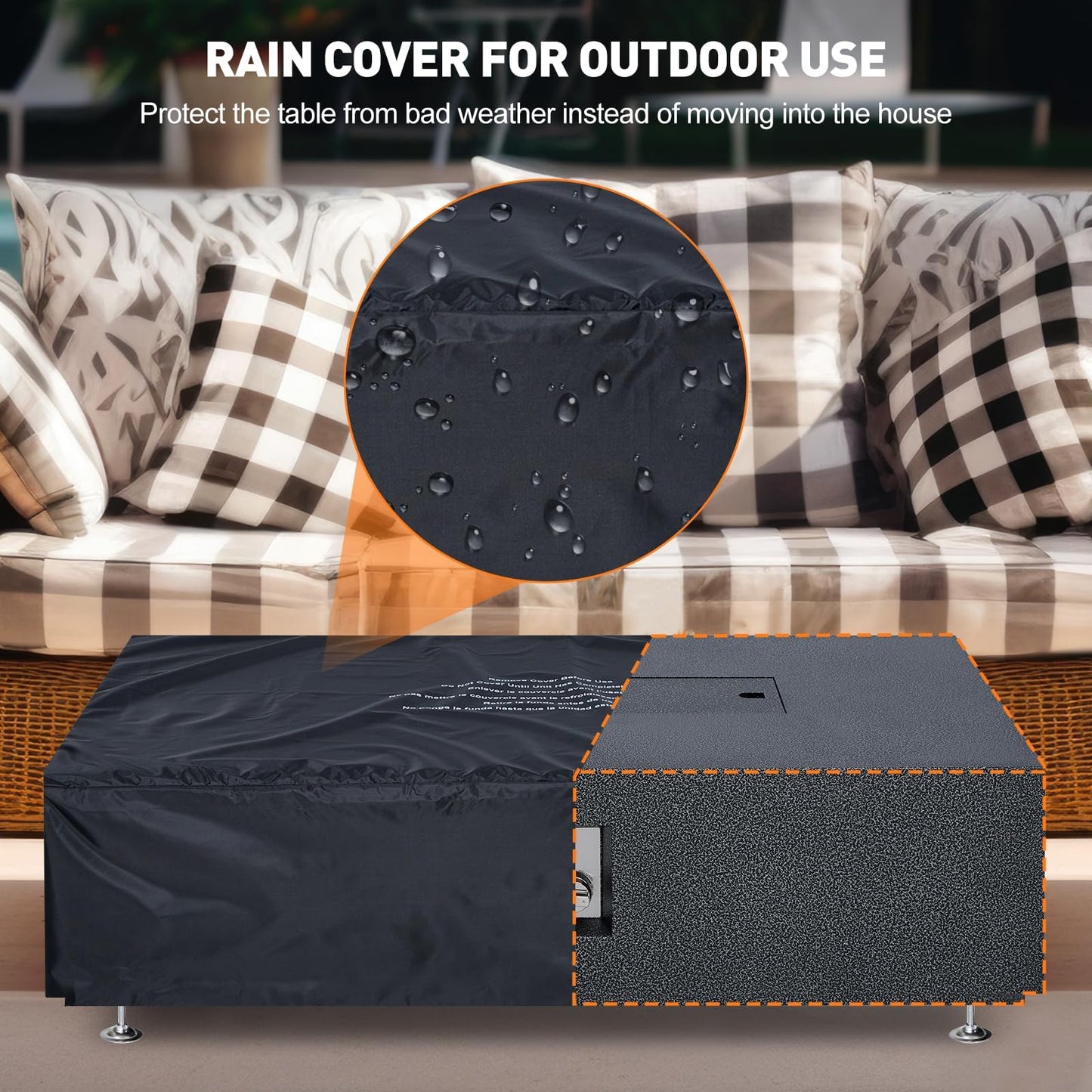 GarveeLife 48 in Outdoor Fire Table, 48 in Rectangle Propane Gas Fire Pit Table, 50,000 BTU Modern Firepit with 16 in Tank Cover Side Table, Wind Guard, Fire Glass, Rain Cover