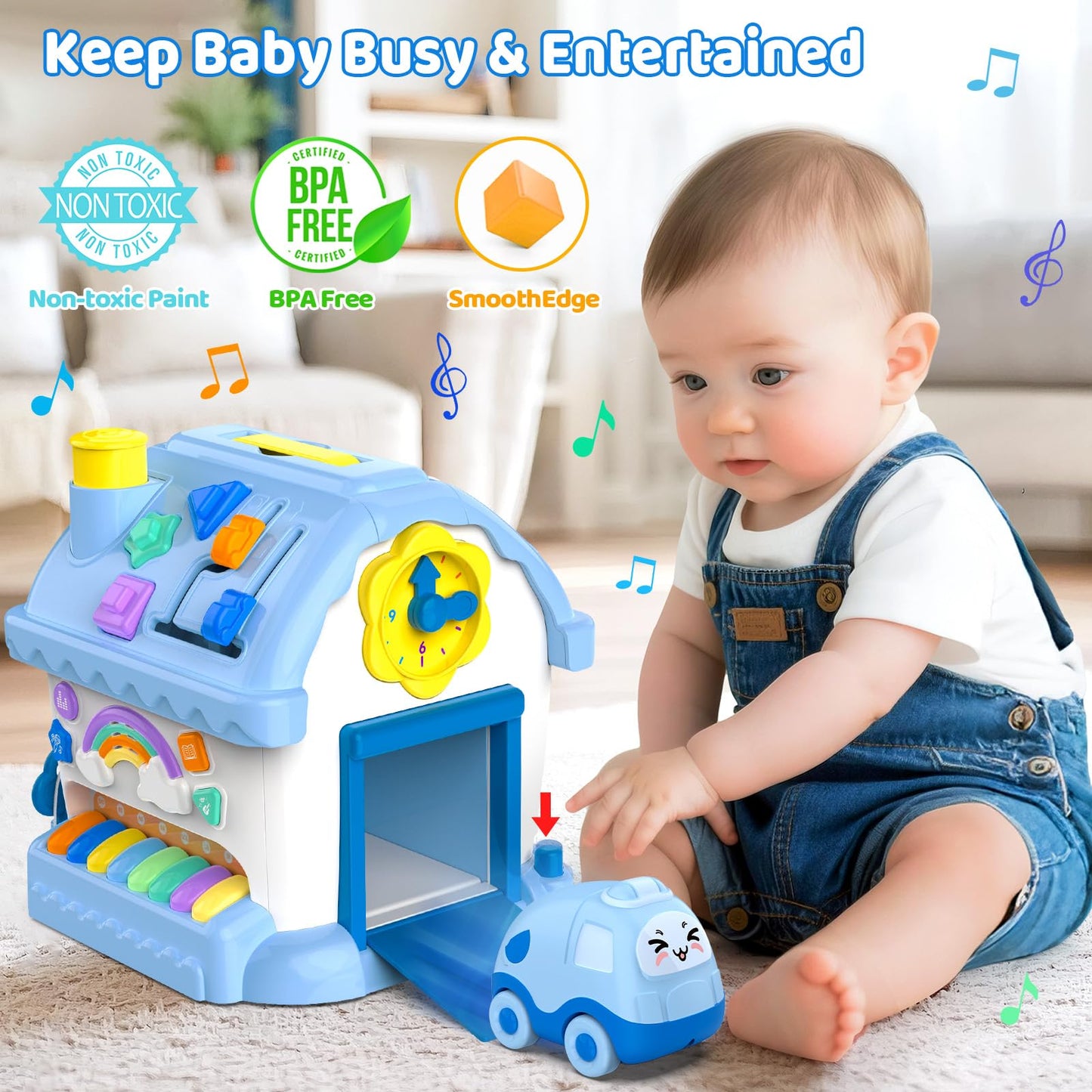 Fidecexv Montessori Toys for 1 Year Old Boy Gifts, 12-in-1 Musical House Educational Baby Toddler Boy Toy Age 1-2, First Birthday Easter Gift for Boy Girl 6-12 12-18 6-24 Months, Blue