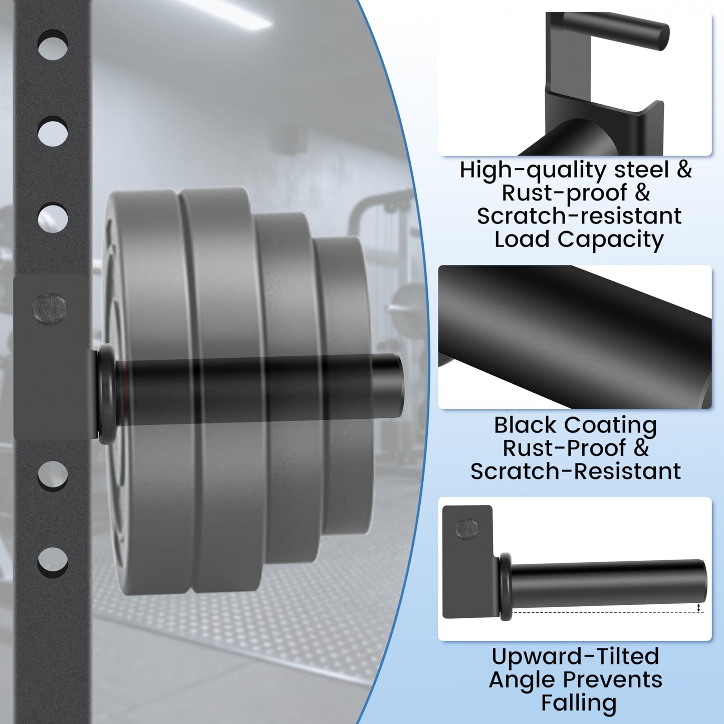 EVERYMATE Power Rack & Squat Rack Attachments Olympic Weight Plate Holder – Fits 3x3 Inch Tubes, 1" Hole – Bumper Plate Storage（4 pack）"