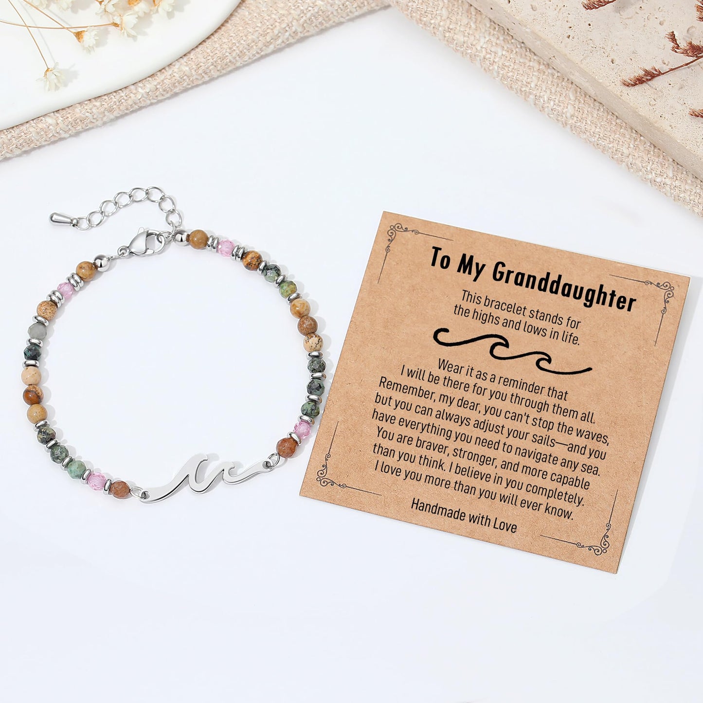 TONY & SANDY Granddaughter Gifts from Grandma, to My Granddaughter Wave Bracelet for Women, Granddaughters Birthday Graduation Her Christmas Teens Jewelry Presents Sweet 16 Mothers Day