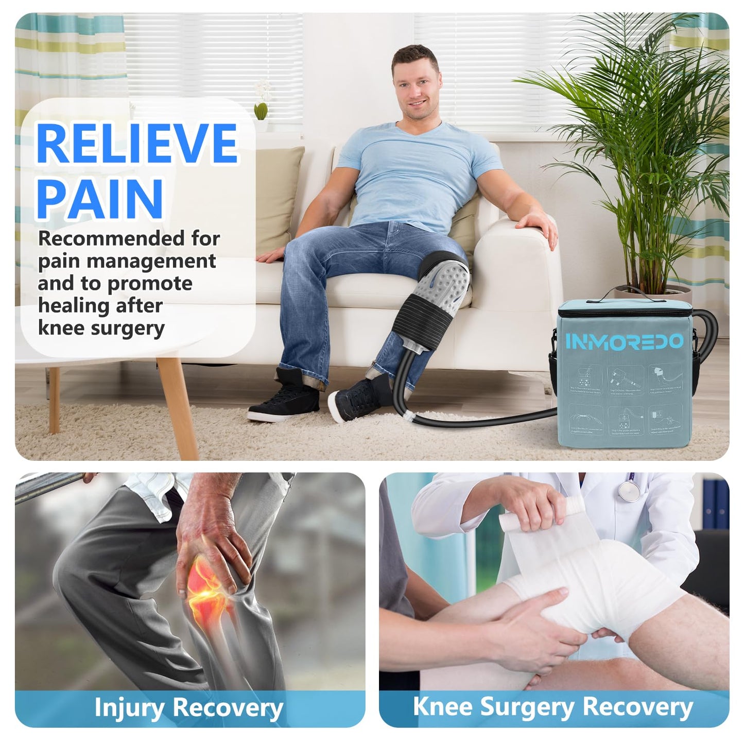 Cold Therapy Machine, Programmable Ice Therapy Machine for Knee After Surgery, Knee Replacement Recovery, Cryotherapy Pain Relief System, Compression Pad for Shoulder, Arm, Hip, Ankle