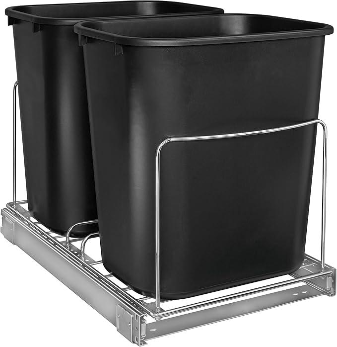 LYNK PROFESSIONALÂ® Double Pull Out Trash Can Under Cabinet - Under Sink Trash Can Slider - Trash Can Slide Out Drawer - Sliding Pull Out for Kitchen Garbage Bin (Trash Cans Not Included)