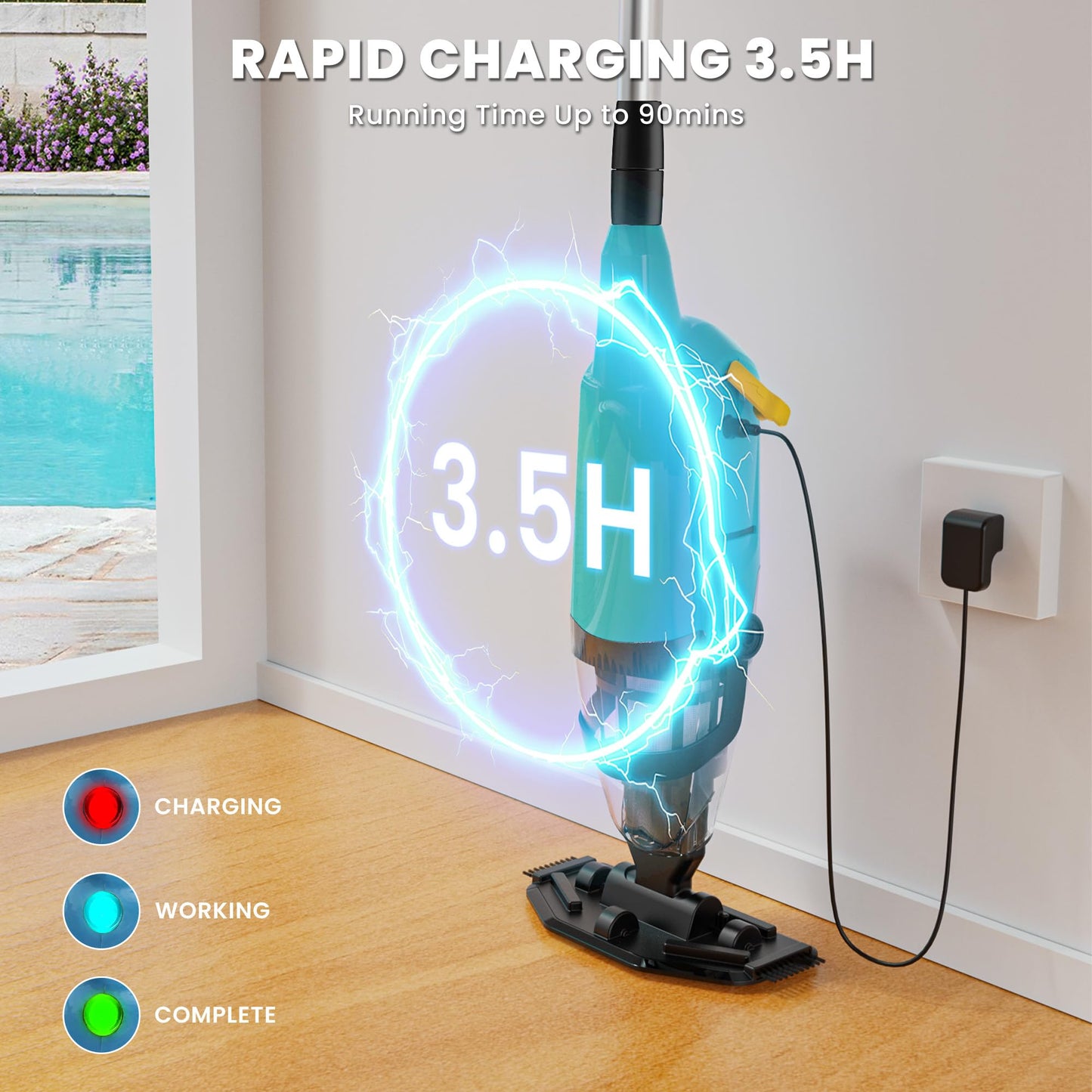 EFURDEN Pool Vacuum for Above Ground Pool, Cordless Handheld Rechargeable Pool Cleaner with Running Time Up to 60 Minutes for Sand and Debris, Ideal for In-Ground Pools, Spas, and Hot Tubs (Green)