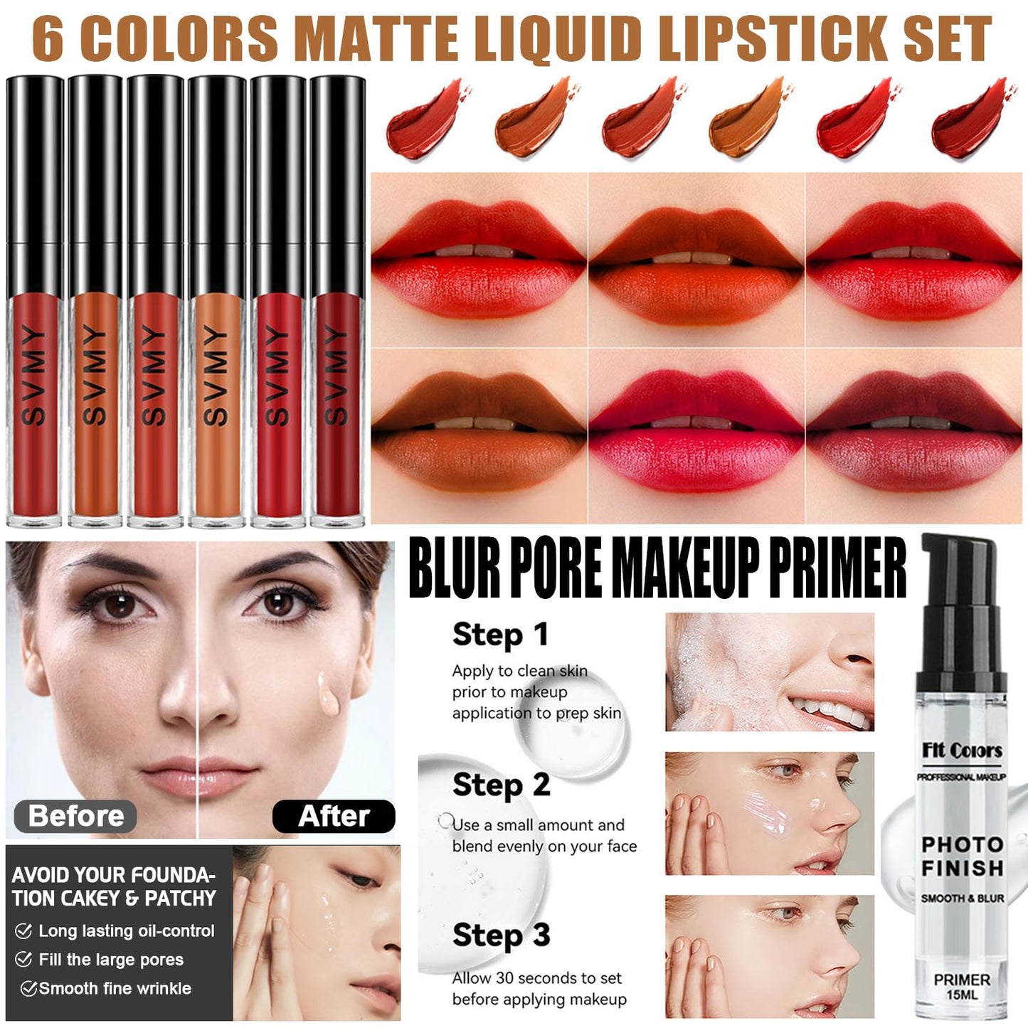 All in One Makeup Kit,Includes Naked Eyeshadow Palette,Liquid Foundation,Lipstick Set,Mascara,Makeup Brush,Makeup Sponge,Eyebrow Pencil,Eyebrow Soap,Eyeliner Stamp, Primer,Contour Stick,Cosmetic Bag