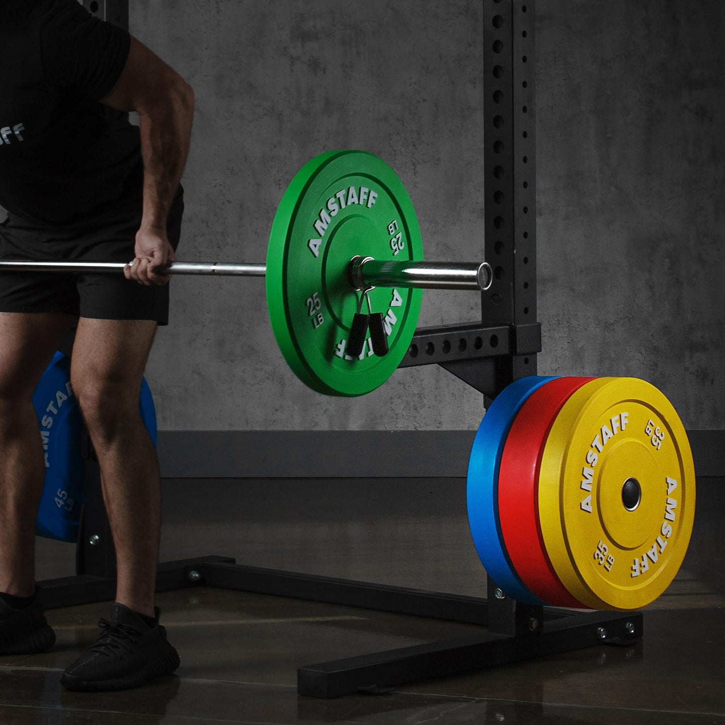 AmStaff Fitness Olympic Weight Plate Holder for Power & Squat Racks – Fits 2x2, 2.33x2.33, 3x3 Inch Tubes, 1" Hole – Storage Horns for Weight Plates on Power Rack – Pair (3"" x 3"")"