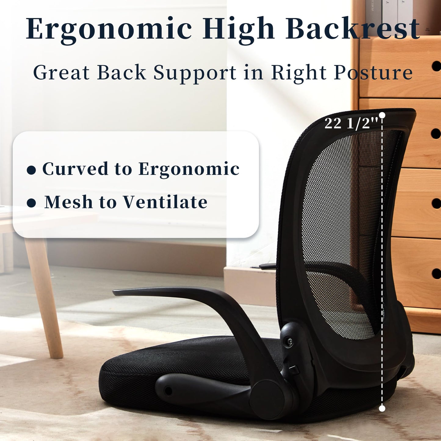 CoVibrant Ergonomic Floor Chair Foldable - Adjustable Armrest & Mesh Back, Thick Cushioned Seat for Gaming Reading Meditation, Multi-Use for Living Room, Bed, Tatami