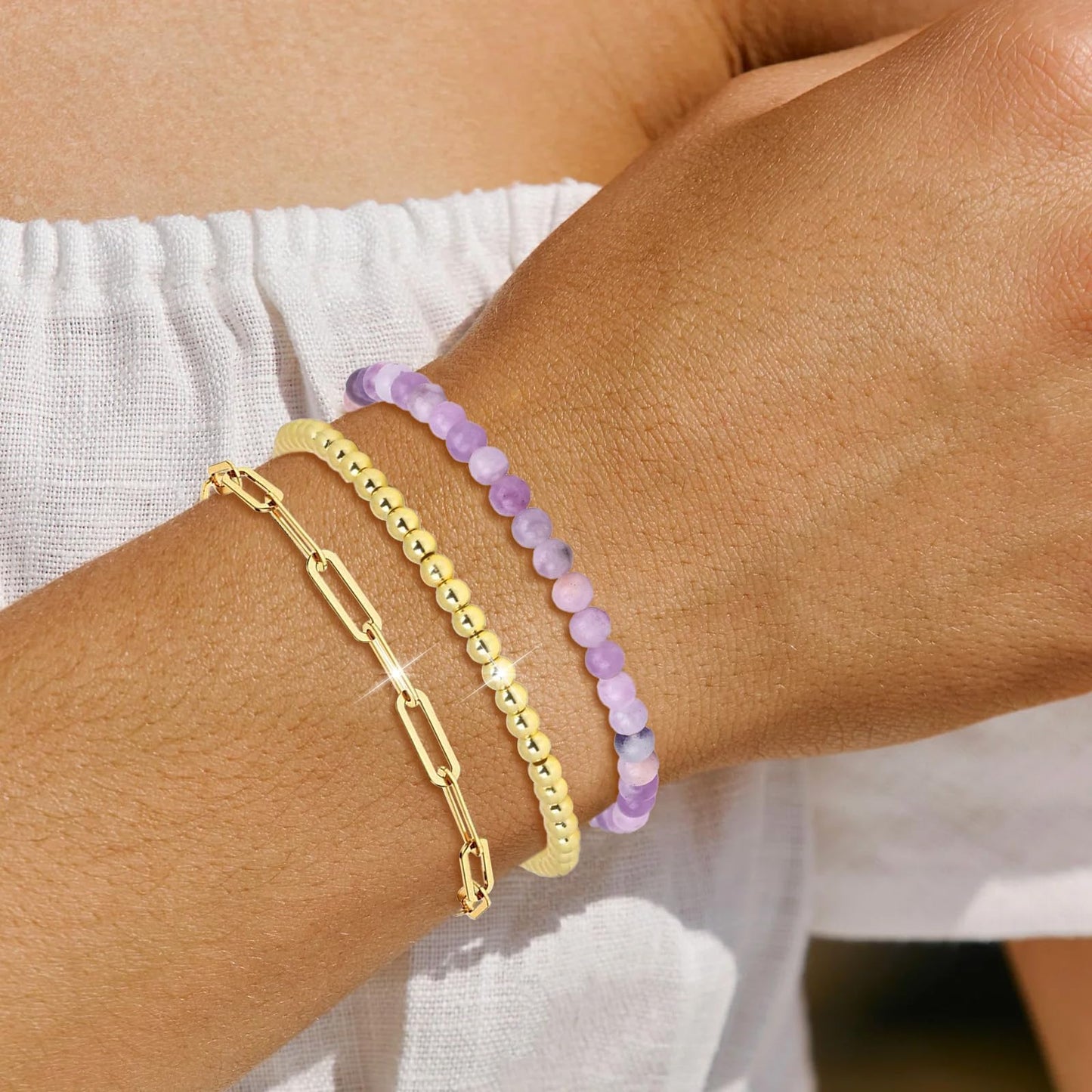 Harry and Henry Gold Beaded Bracelets for Women Gold Crystal Stackable Bracelets for Women Elegant Bead Bracelet Set Boho Jewelry Gift