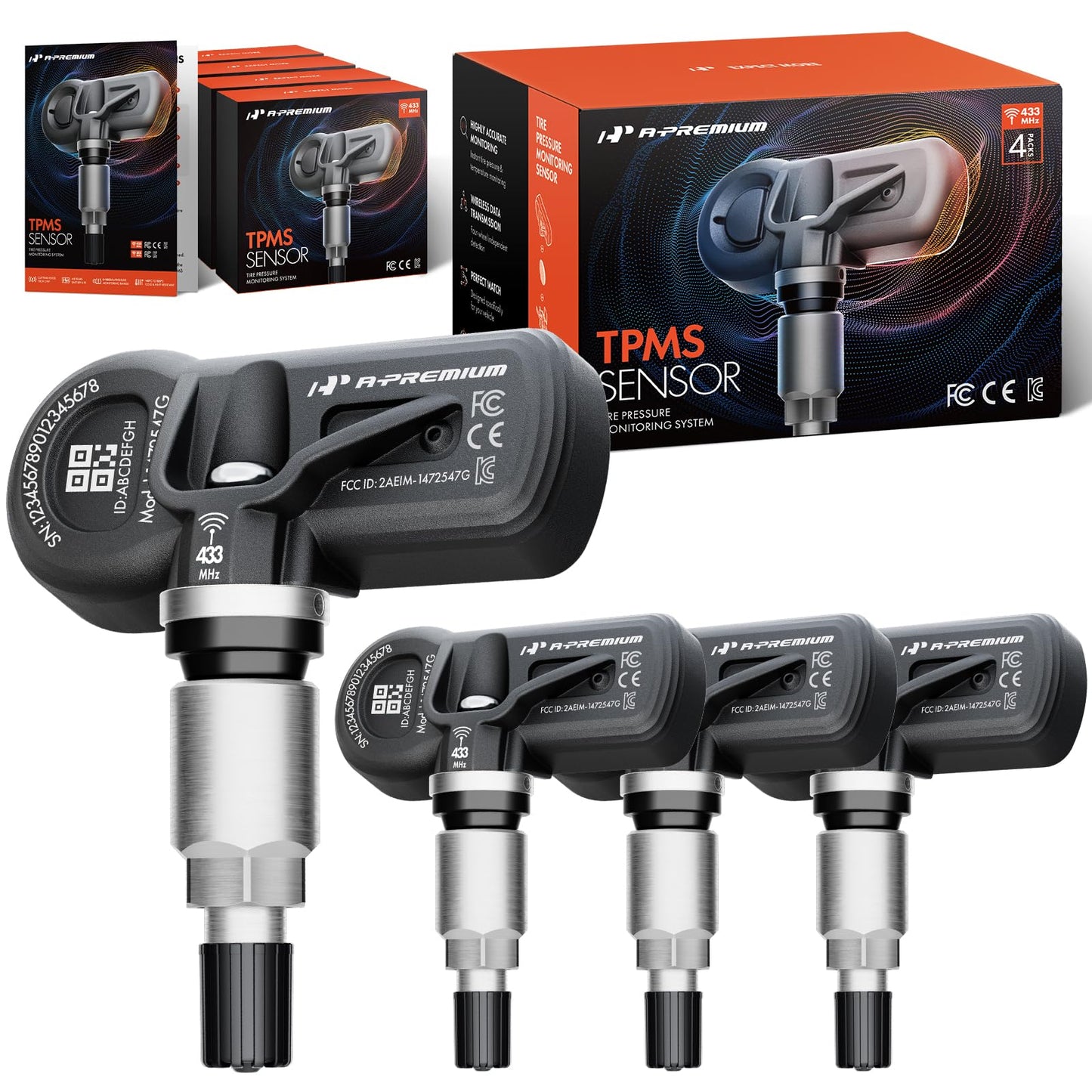 A-Premium 4PCS Pre-Programmed TPMS Sensor Tire Pressure Monitoring Sensor - Compatible with Chevy, GMC, Cadillac & Buick - Camaro, Cruze, Malibu, Silverado, Sierra, Terrain, Yukon, Lacrosse - 433MHz