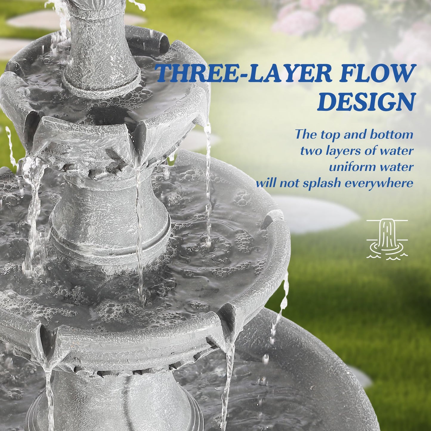 TOBYUL Italian Outdoor Water Fountains Garden Decor - 48.4''H Fountains and Waterfalls Outside, Large Cascading Indoor Floor-Standing Resin Bubbler Fountain Features W/Pump for Patio, Yard (Gray)