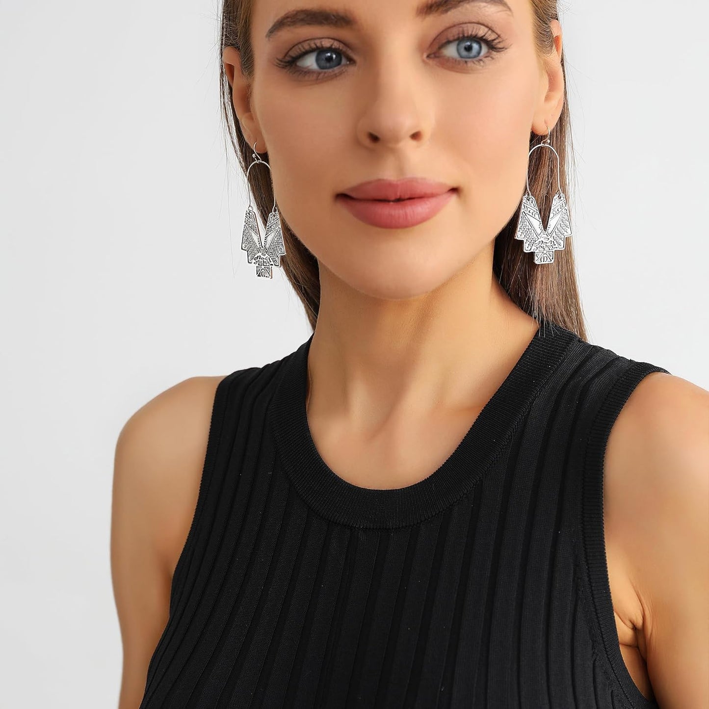 Zealmer Gold Geometric Earrings Statement Vintage Boho Ethnic Earrings Hollow Out Fan Shape Dangle Drop Earrings for Women Birthday Christmas Valentines Day Gift