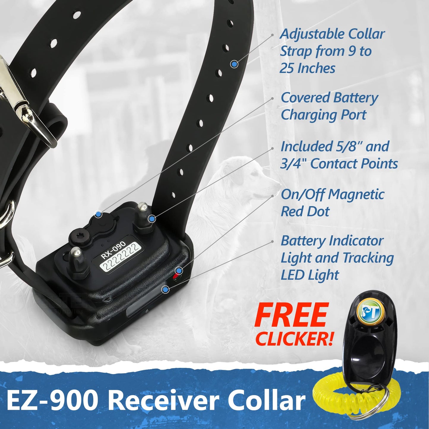 Educator EZ-900 E Collar for Dog Training with Remote - 1/2 Mile Range, Waterproof, 256 Blunt Stimulation Levels, Tone or Vibration Mode, Night Tracking Light for Small, Medium & Large Dogs