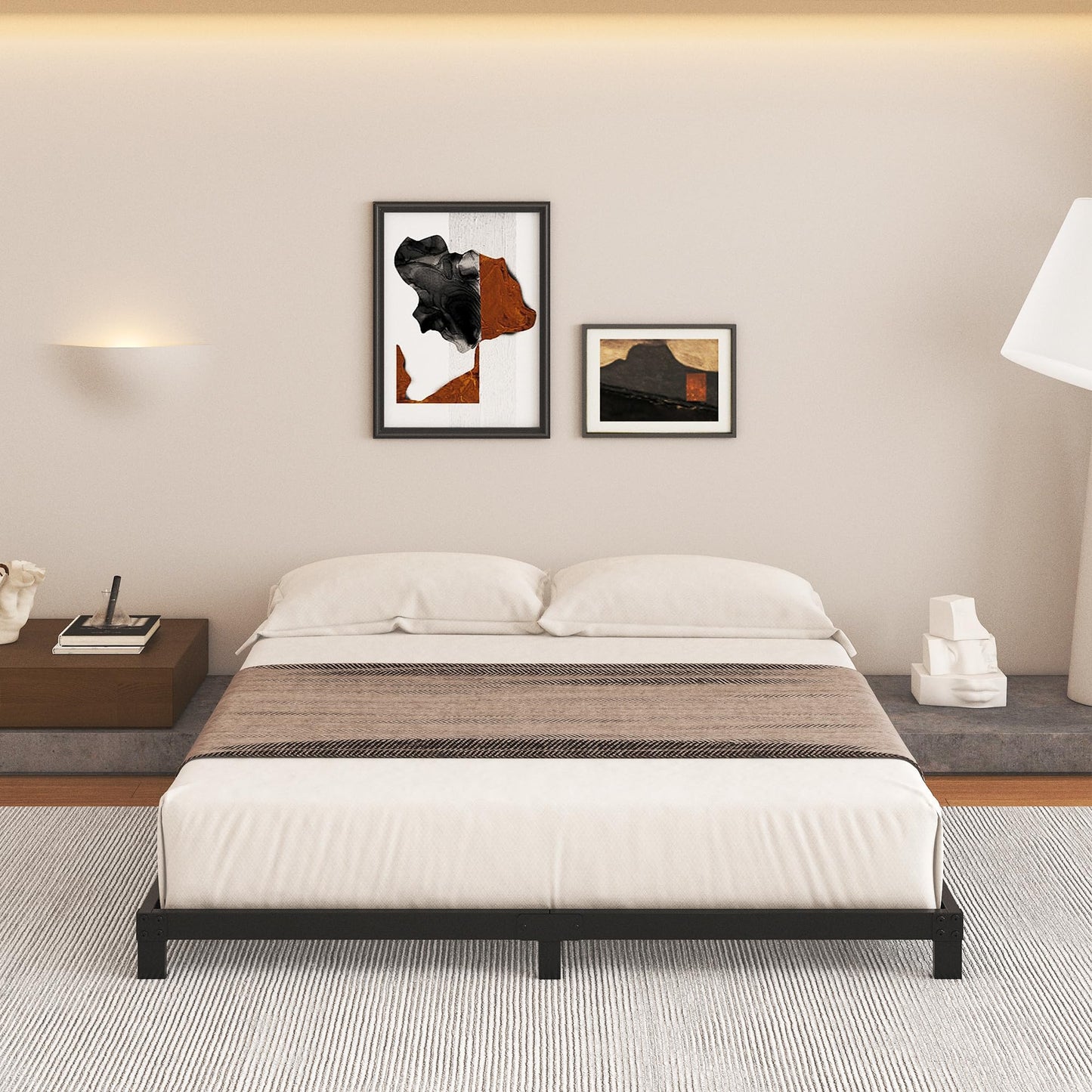 Cieemine 5 Inch Low Queen Bed Frame, Heavy Duty Bed Frame Queen Size Low Profile, No Box Spring Needed, Easy Assembly, Noise Free, Black