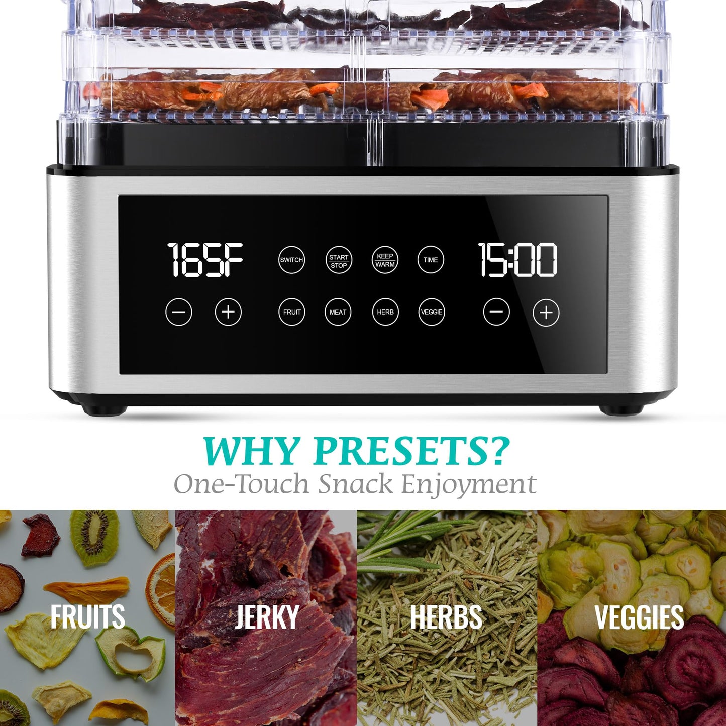 Tupoyi Food Dehydrator, One-Touch Dehydrator with Automatic Temperature Control 5 BPA-Free 11.4" Trays, Dehydrated Dryer for Jerky, Dog Treats, Herbs, Meat, Fruit, and Yogurt