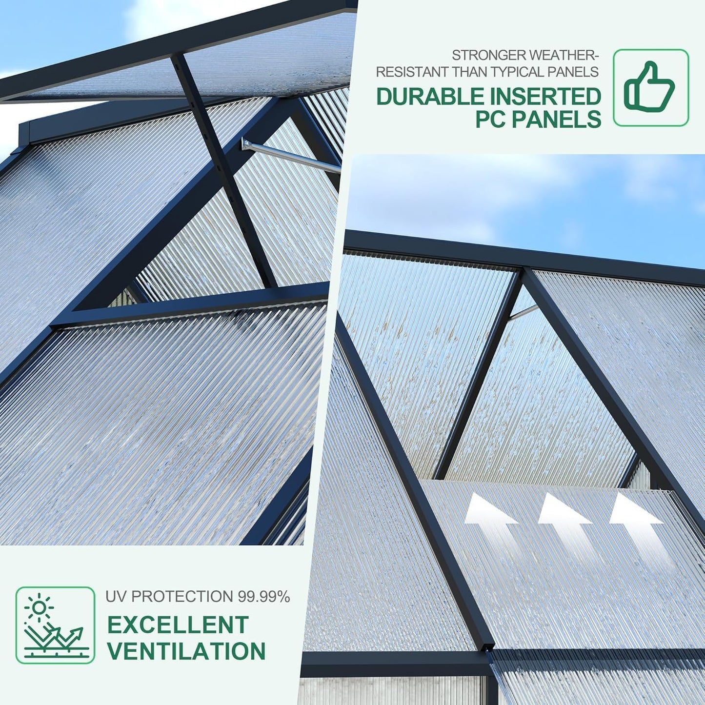 8x12 FT Aluminum Framed Polycarbonate Greenhouse for Outdoors, UV-Blocking Panels, Heavy Duty Structure, Roof Vent, Easy Setup, All-Season Garden Kit