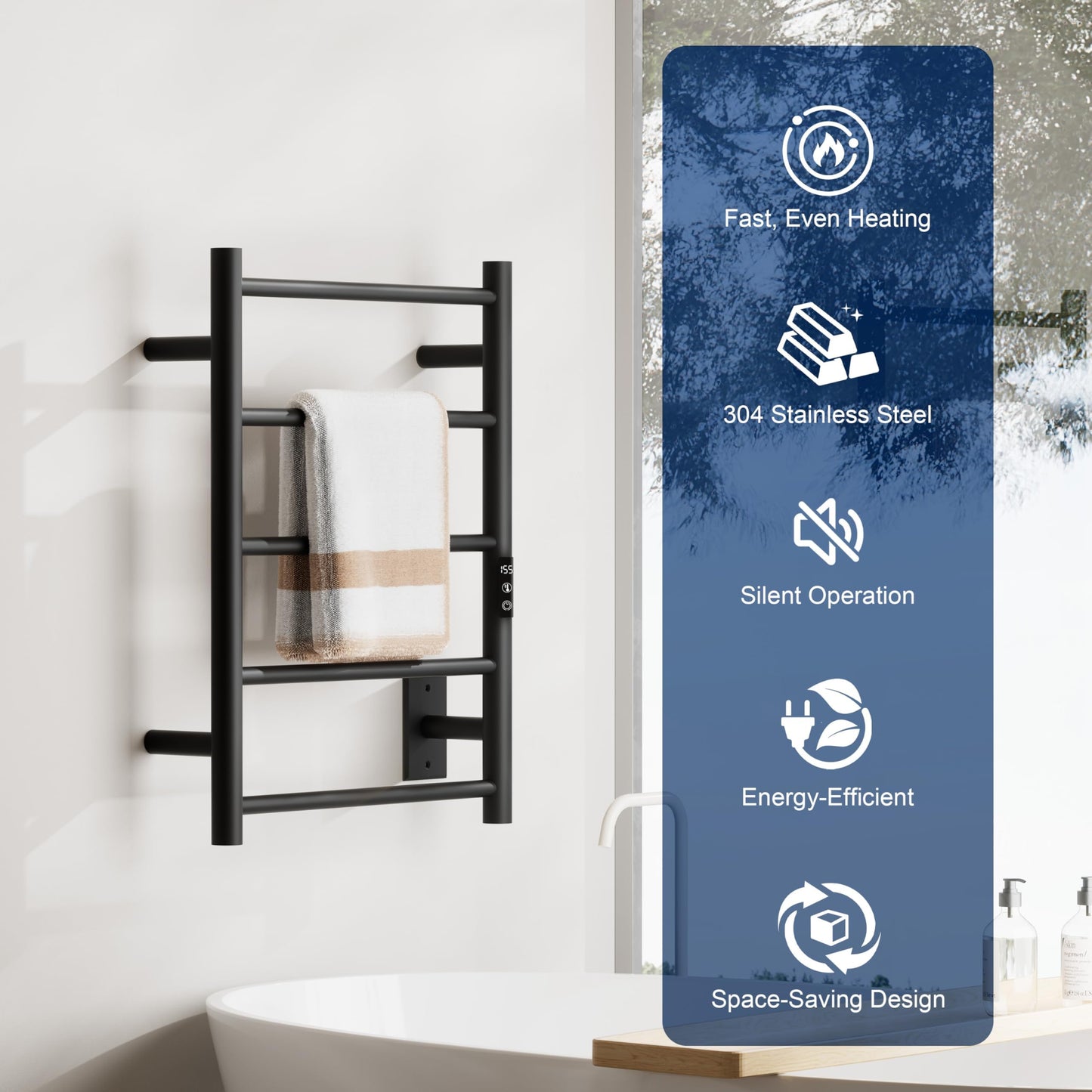 Statappy Heated Towel Racks, Towel Warmer Rack for Bathroom, Wall Mounted Electric Towel with Built-in 24hr Timer, Towel Rack Plug-in/Hardwired, Matte Black