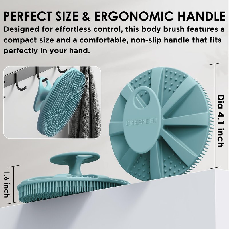 INNERNEED Food-Grade Soft Silicone Body Scrubber Shower Brush Handheld Cleansing Skin Brush, Gentle Exfoliating and Lather Well (Pack of 3)