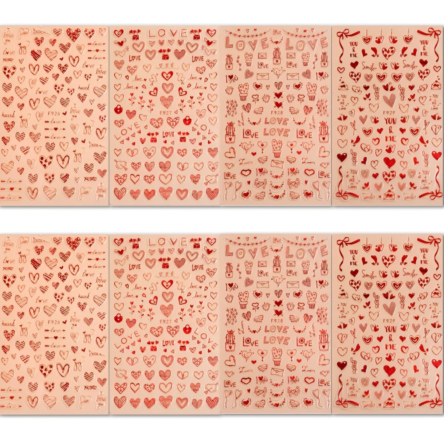 8 Sheets Red Heart Nail Art Stickers Valentine's Day Nail Decals 3D Self-Adhesive Pegatinas Uñas Red Heart Love Nail Supplies Nail Art Design Decoration Accessories for Women