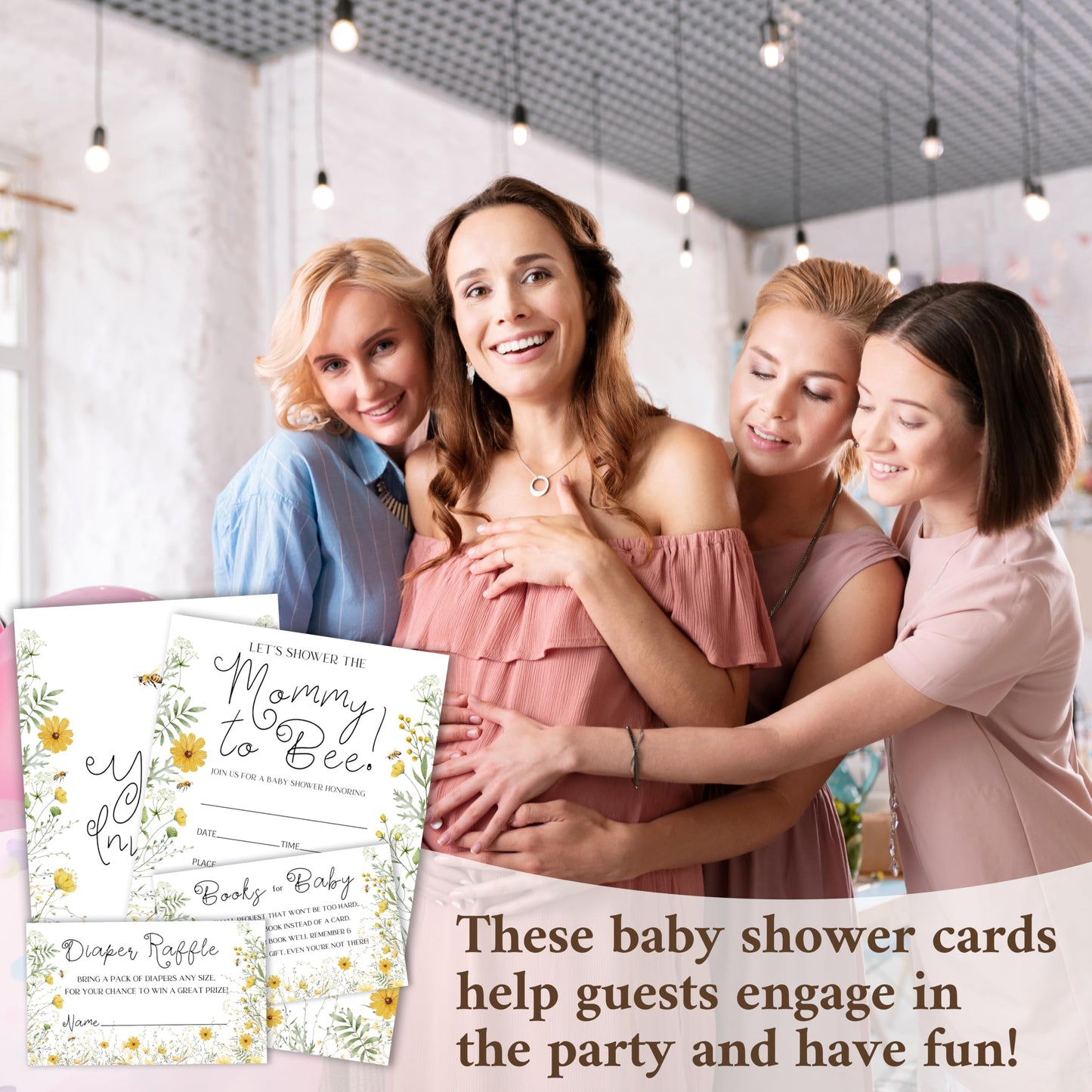Mommy To Bee Baby Shower Invitation With Envelopes, Diaper Raffle Tickets, Books Request Cards, Honey Bee Baby Shower Decorations Supplies Favors Set, Gender Reveal Party Invites, 25 Cards Each -06