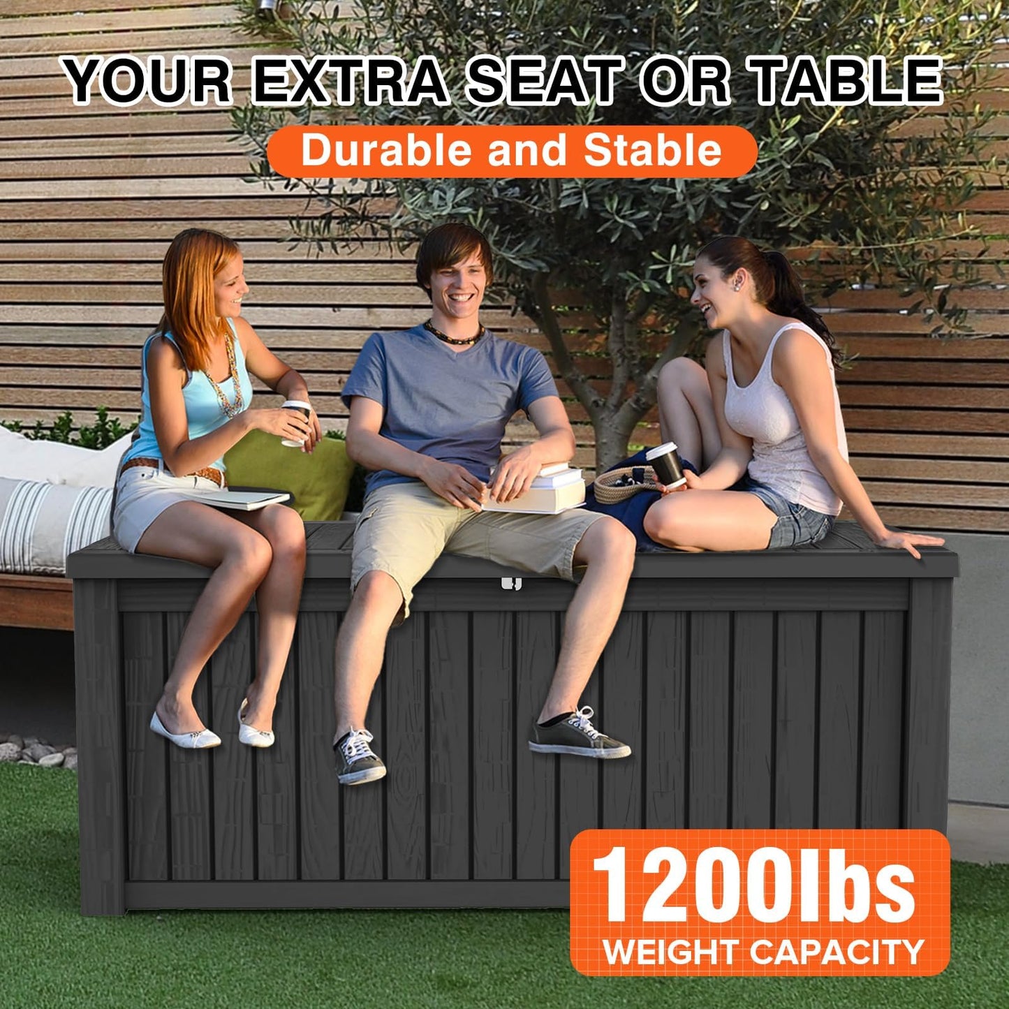 PATIOEASY Outdoor Storage Box 180GAL Waterproof Resin Deck Box,UV-Resistant Lockable Package Delivery Bin for Garden Tools,Large Patio Outside Cushions,Pool Accessories Supplies,Chest,Furniture,Black