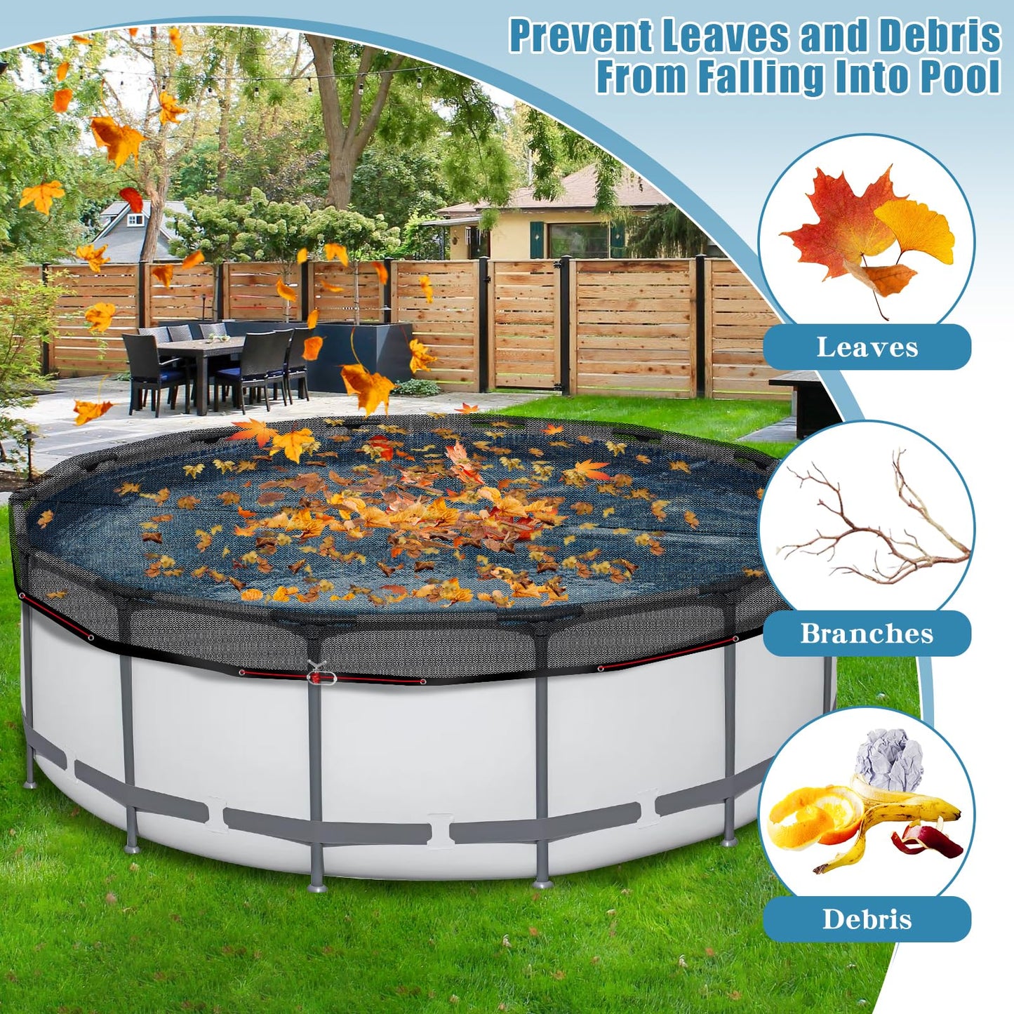 18 FT Pool Leaf Net Cover for Above Ground Pools, Ultra-Fine 0.15’’ Mesh Pool Cover with Winch & Cable, Pool Leaf Cover Prevents Leaves and Debris from Entering Pool