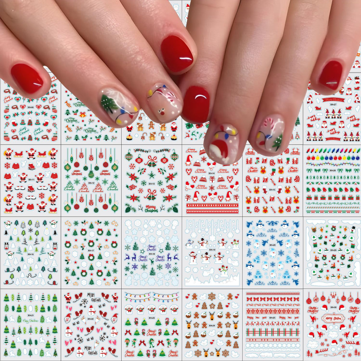 30sheet Christmas Nail Art Stickers Decals 3D Self-Adhesive Nail Stickers for Nail Art Winter Xmas Themed Elements Design Nail Stickers Snow Nails Supplies for Women Manicure Decorations