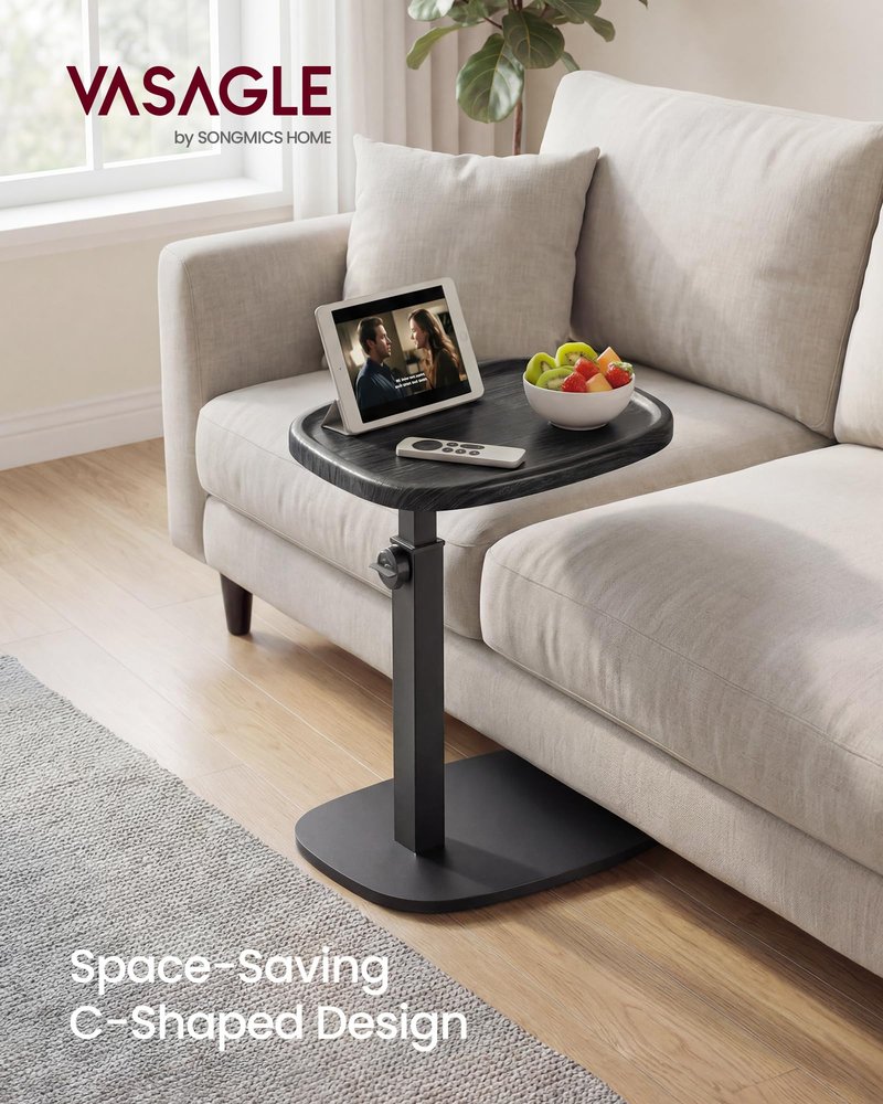 VASAGLE C Side Table Adjustable Height, Couch Sofa Table, End Table, TV Tray for Small Spaces, 11.8 x 15.7 x 27.2 Inches, for Living Room, Bedroom, Ink Black ULET363B101