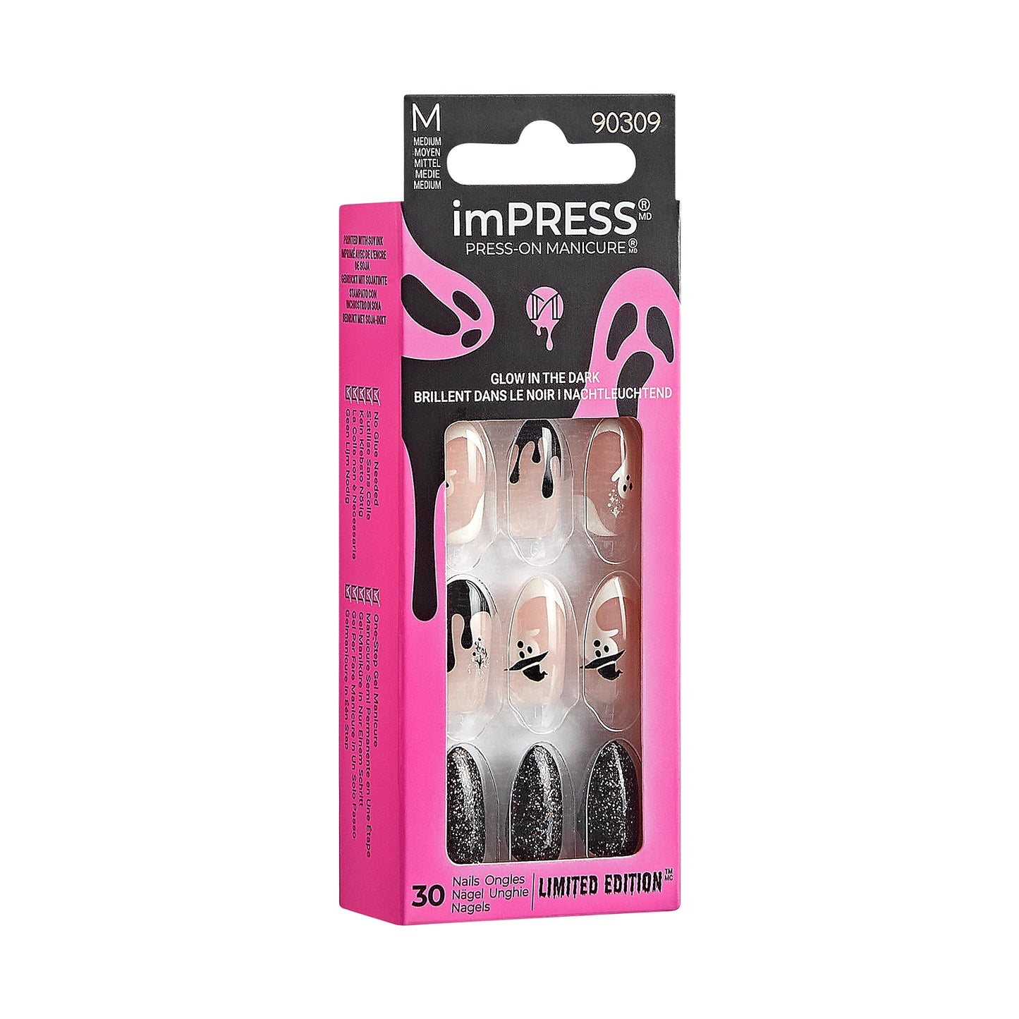 KISS imPRESS Press-On Manicure Halloween, Neutral, Medium Length, Almond Shape, PureFit Technology, Chip Proof, Smudge Proof, Waterproof, Prep Pad, Mini Nail File, Manicure Stick & 30 Fake Nails