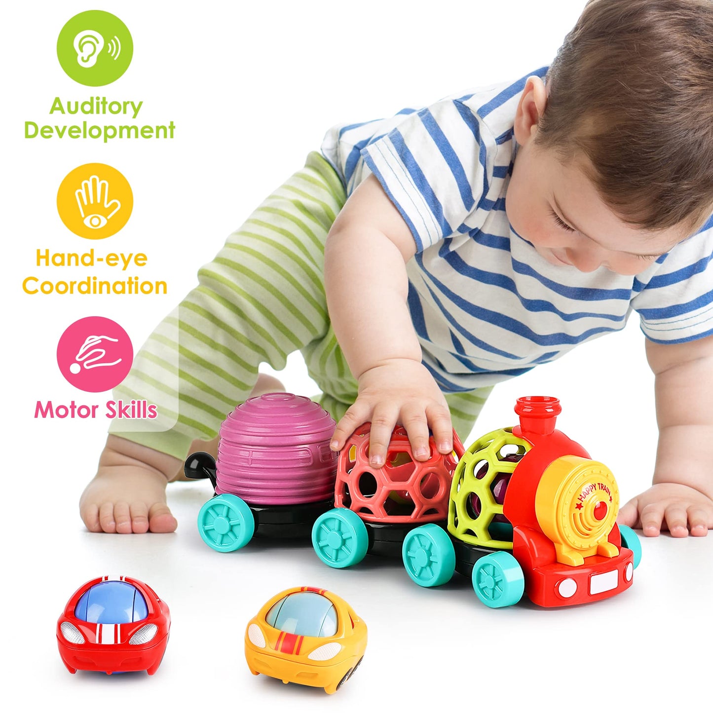 iPlay, iLearn Baby Toy Train, Infant Soft Cars for 6-12 Month Boy, Musical Push N Go Truck, Toddler Sensory Ball Rattle, Development Grasp Babies Birthday Gift 7 8 9 10 11 18 Month 1 2 Year Old Girl
