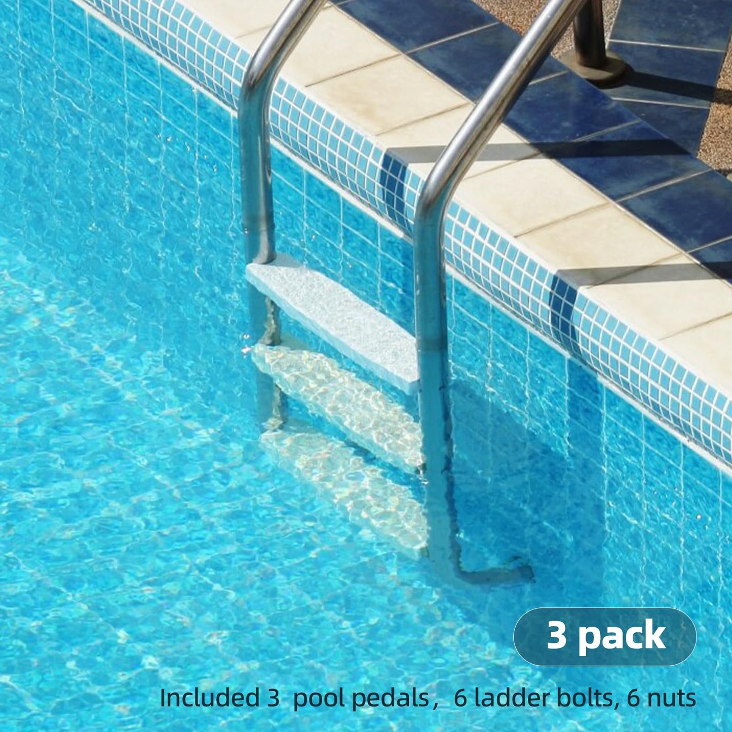 TonGass (3-Pack, White) 18" Universal Swimming Pool Ladder Rung Step Replacement with Stainless Steel Bolts Compatible with Inground Above Ground Pool Heavy-Duty Molded Plastic Ladder Step Parts
