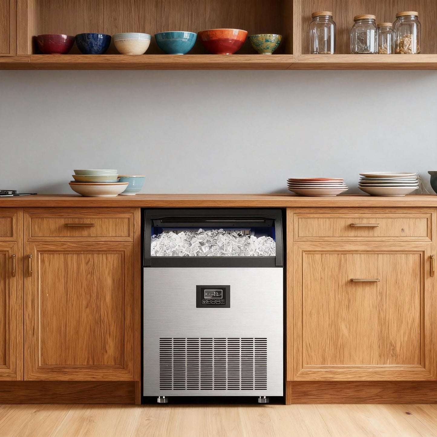 Under Counter Commercial Ice Maker, 300 lbs/24H Freestanding Ice Machine with Water Filter, 33 lbs Storage Capacity, Perfect for Home, Bar, Cafe, and Restaurant Use