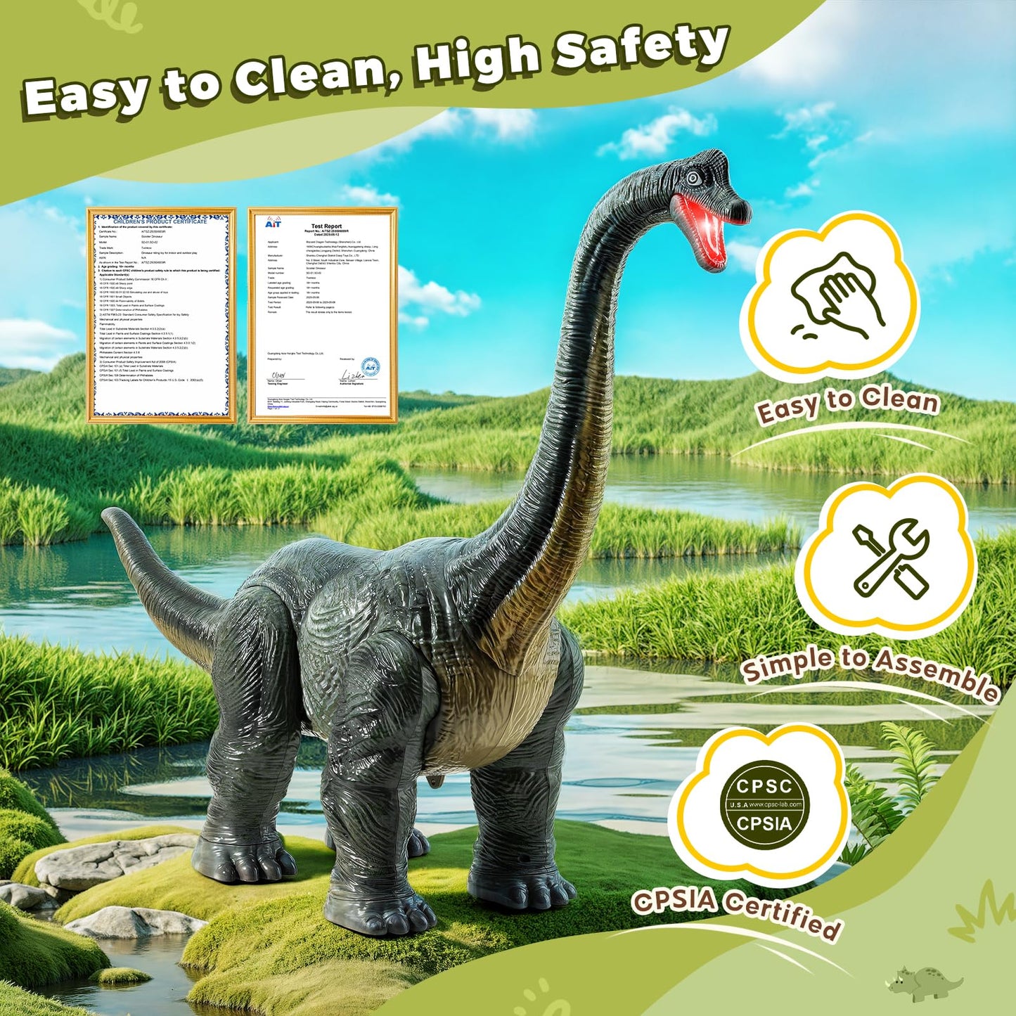 Dinosaur Ride On Toy Cars for Kids,Twinkoo Realistic Brachiosaurus Push Car with Three Sound Effects,Sound and Light Effects PP Wheels for Indoor/Outdoor Play,Best Gift for Kids(Brachiosaurus)