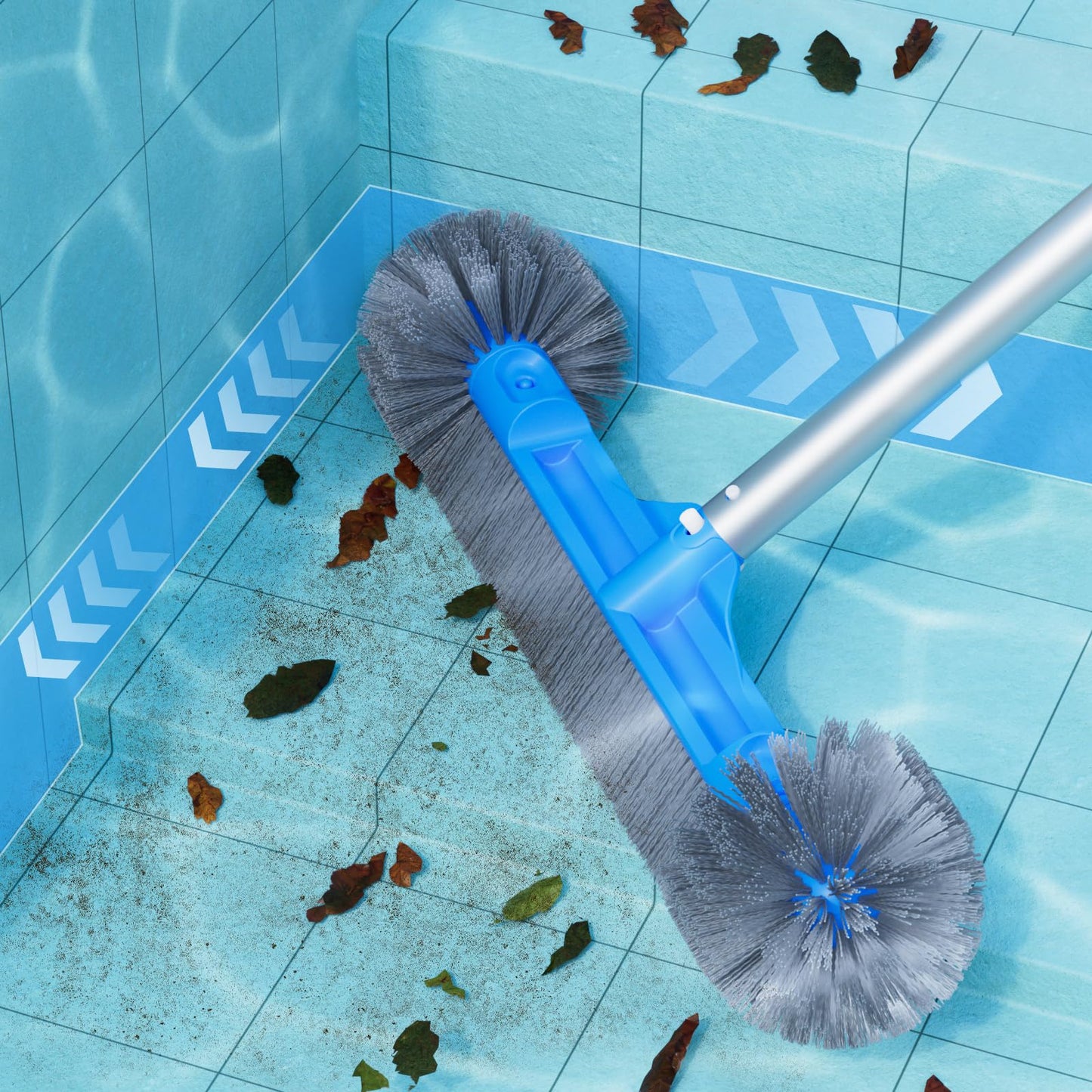 TidyMister Pool Brush for Cleaning Pool Walls, 20'' Light Duty Pool Brush Head Detachable Side Brush Nylon Bristles Pool Scrubber for Above Ground Pools Ingound Pools, Safe for Vinyl Liner