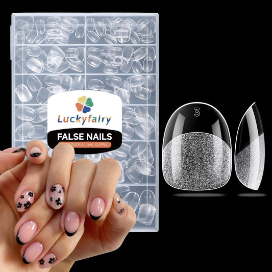 Extra Short Oval Round Nail Tips: 240Pcs Tri-Layer Core Soft Gel Nail Tips, Pre-shaped Short Oval Press On Nails, 12 Sizes Half Matte Full Cover Clear Short Nails for Extension Art DIY Salon