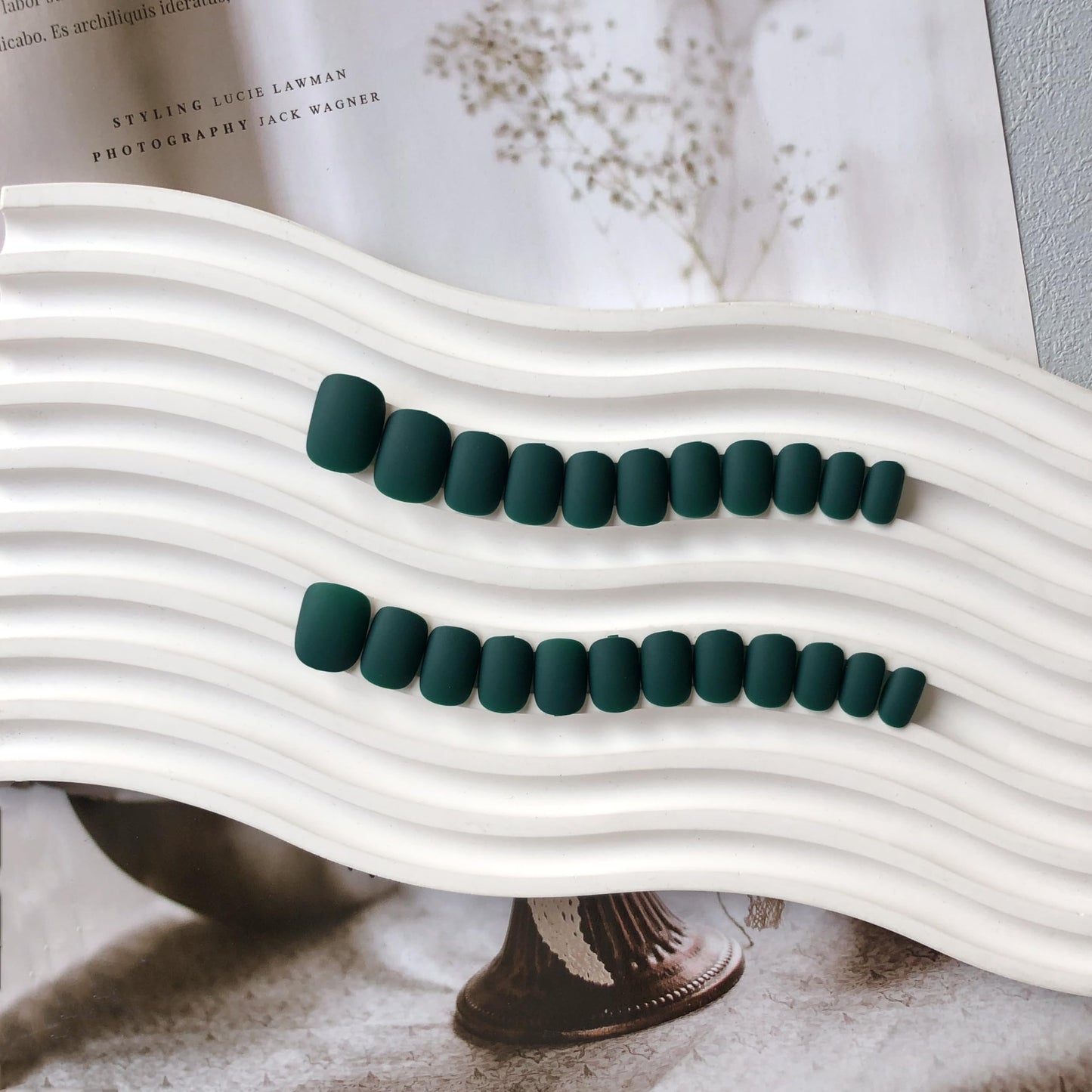 Matte Green Press on Nails Short,KQueenest Glue on Nails Short Acrylic Nails Press on with Solid Color Classic Fake Nails Set for Women Lady Daily Wear in 24 PCS