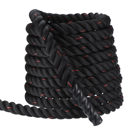 MECCANIXITY Battle Rope 50ft x 2 Inch Polyester Workout Rope Heavy Fitness Exercise Rope for Strength Training Home Gym Muscle Building, Black Red