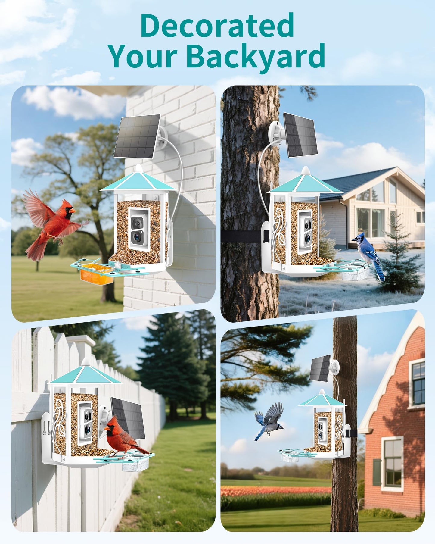 Bird Feeder with Camera - All-Metal Chewproof Smart Camera Bird Feeder Solar Powered, 2K Live Stream for Outdoor，AI Identify Auto Capture Videos, Weatherproof Heavy Duty, Gifts for Mom Dad