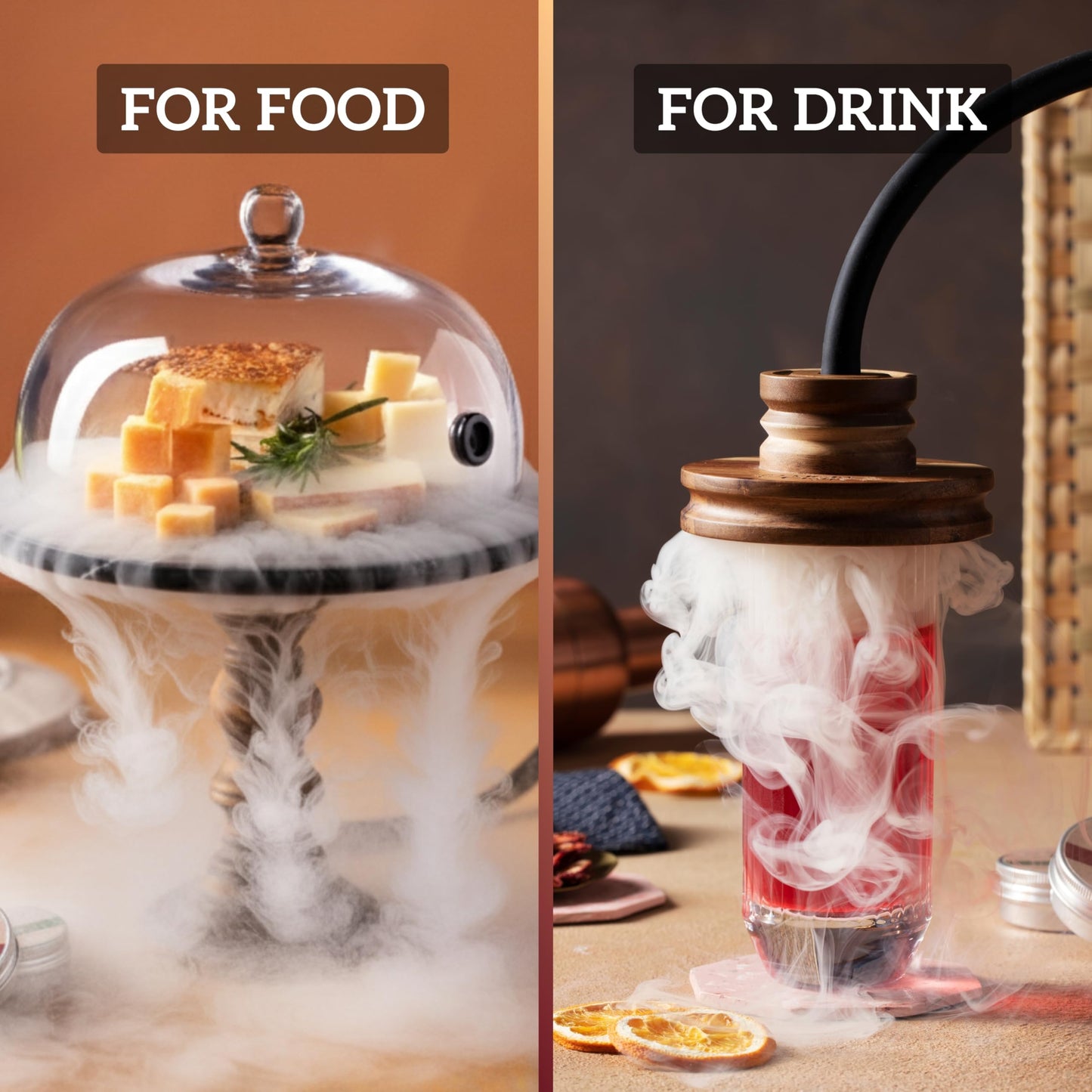 Smoky Crafts Food and Drink Smoker Kit with Smoke Gun, 8" Smoking Cloche Glass Dome, Acacia Cocktail Smoke Top and Wood Chips (Apple & Cherry) - Whiskey Smoker Kit - Gifts for Men