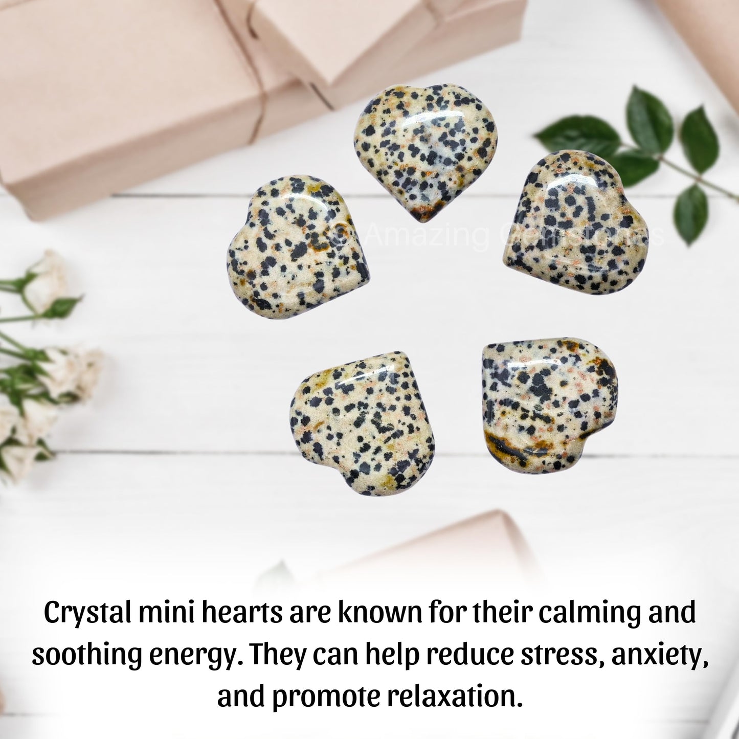 Amazing Gemstone Dalmatian Jasper Stone Heart - Pack of 2 Crystal Heart Stones Rocks - Corazones De Piedra Crystals and Healing Stones Heart Shaped Crystal - Stocking Stuffers Gifts