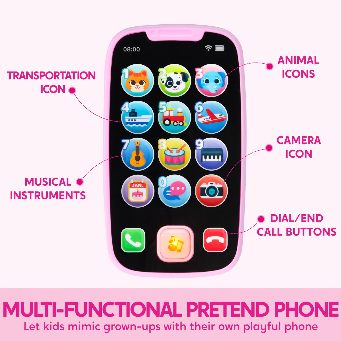 JOYIN Baby Learning Phone and Remote Toy for Toddler, Pink Smartphone Toys with Music for Infants, Kids, Holiday Stocking Stuffers, Birthday Gift for Girls