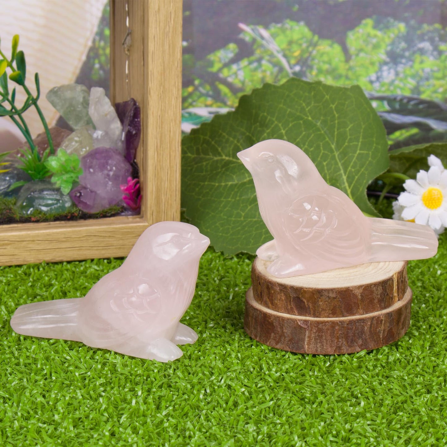 Ytbeoxk Rose Quartz Crystal Bird Carving Hand Carved Gemstone Bird Figurine 2.4 Inch Polished Animal Sculpture Healing Stone Home Office Desk Decoration Gift Collection