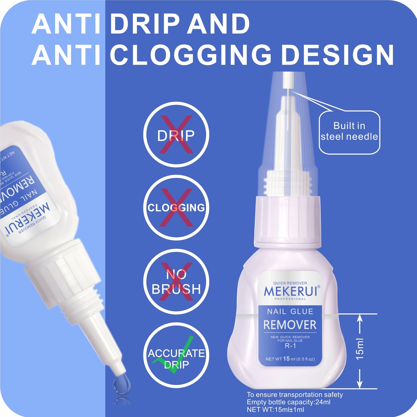 Mekerui(2 sets) New Upgrade Super Strong Nail Glue Gel and Quickly Glue Remover Set Press ons,G1 Long-lasting 30+ Days Without UV Light,R1 Dropper-type Easily Remove, Salon Professional