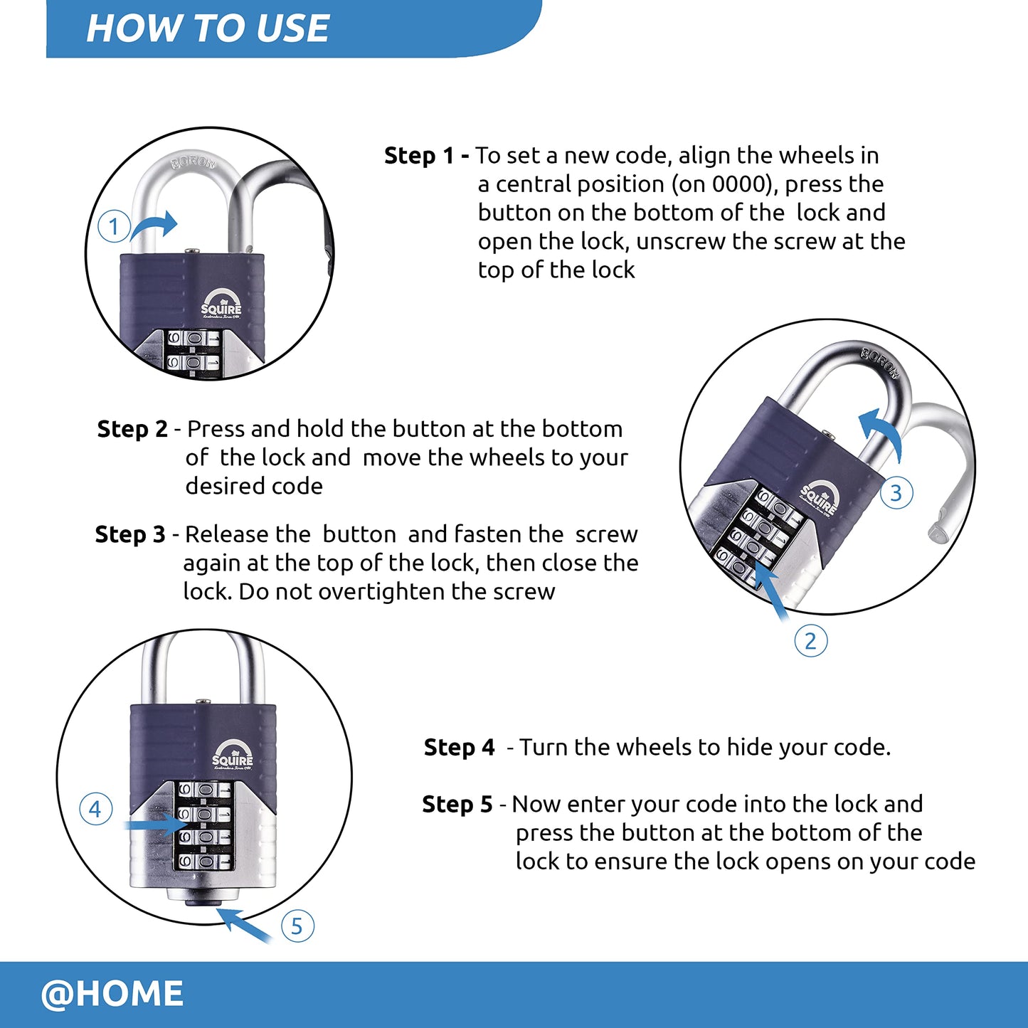 Squire Heavy Duty Padlock (Vulcan Combi 50) - Toughest Open Shackle - 4 Wheel Vulcan Padlock - Steel Cast Alloy for Corrosion Resistance - Weatherproof Lock for Home, School & Shed (Blue, 2")"