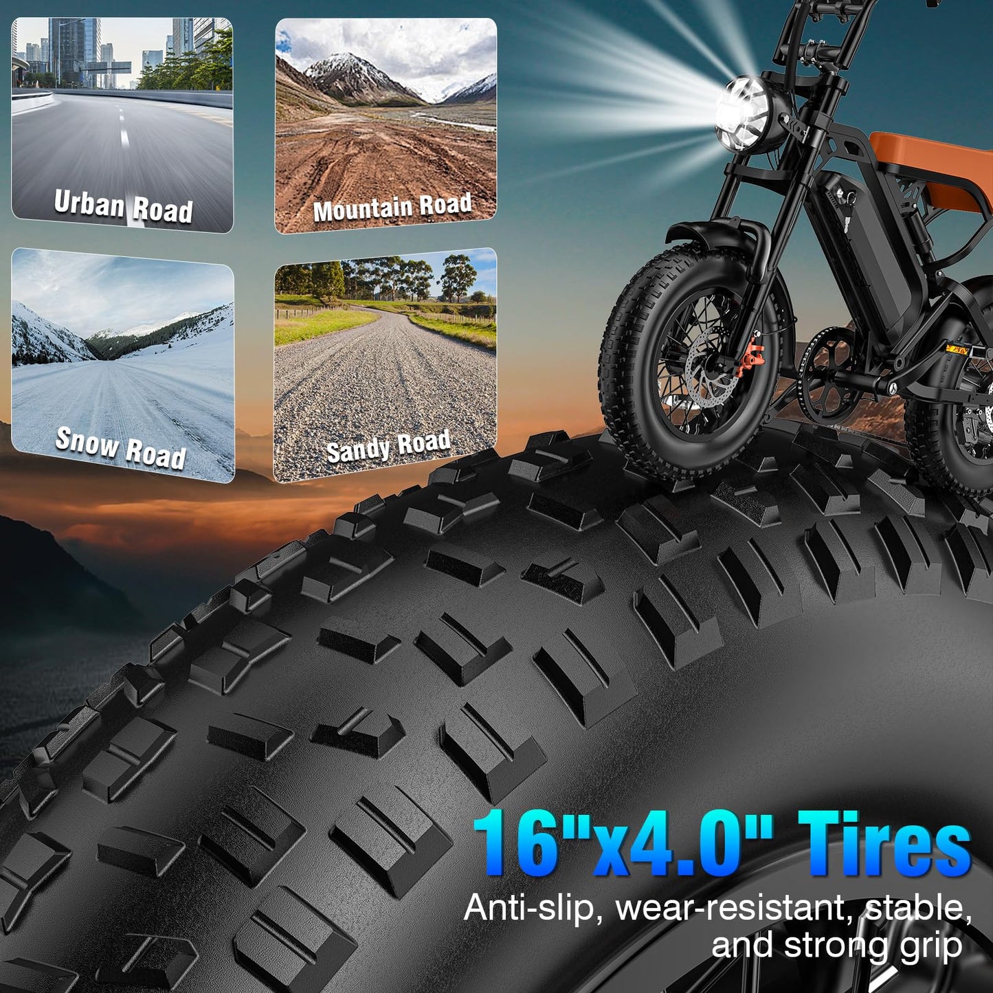 Furider Electric Bike for Adults, 1200W Peak Power Ebike, 28MPH, 48V 18Ah Removable Battery, 35-Mile Range, 500LBS Load, 16'' Fat Tire Electric Dirt Bikes, Electric Mountain Bicycles for All-Terrain