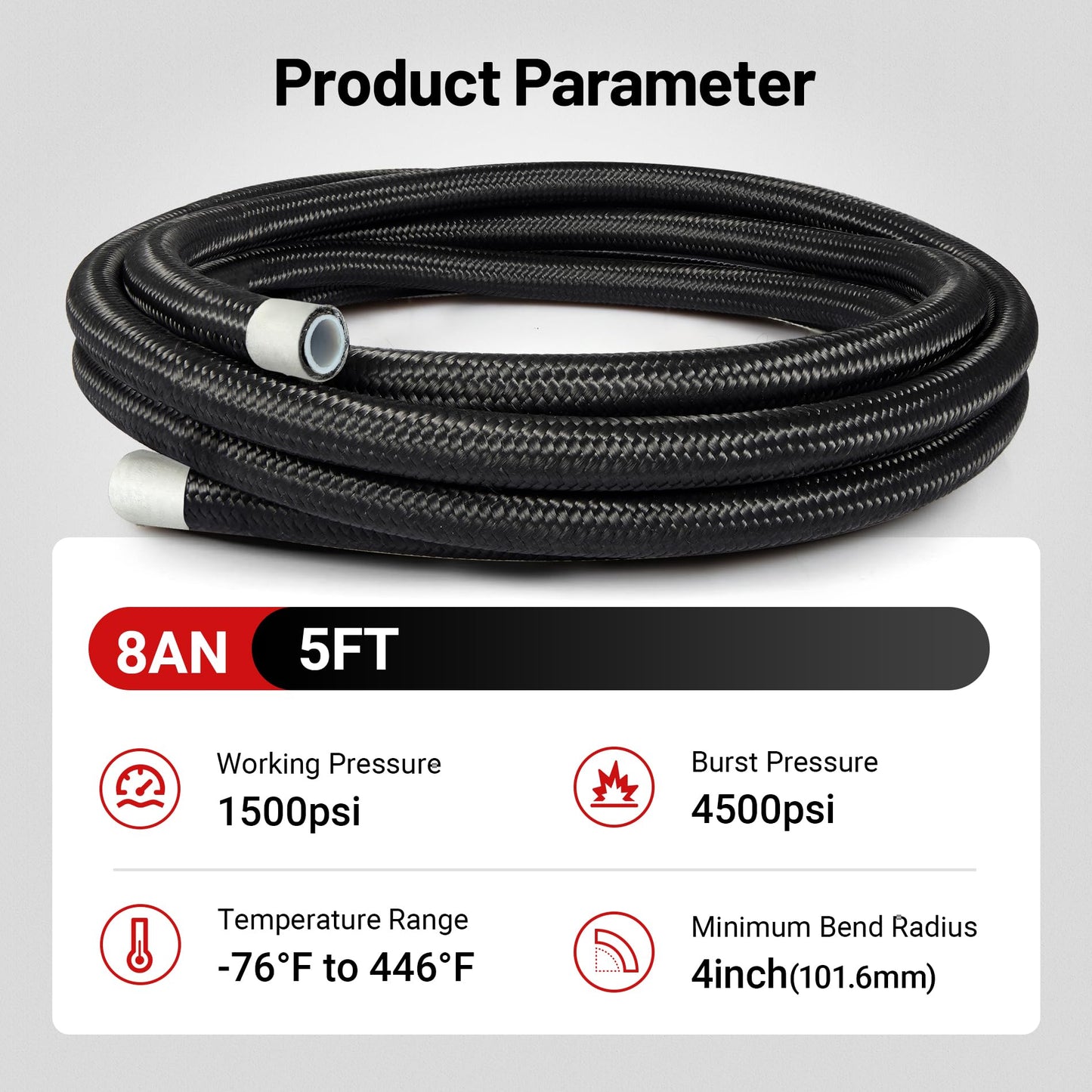 EVIL ENERGY 8AN PTFE Fuel Hose Line, AN8 Fuel Line E85 Nylon Braided 5FT Black